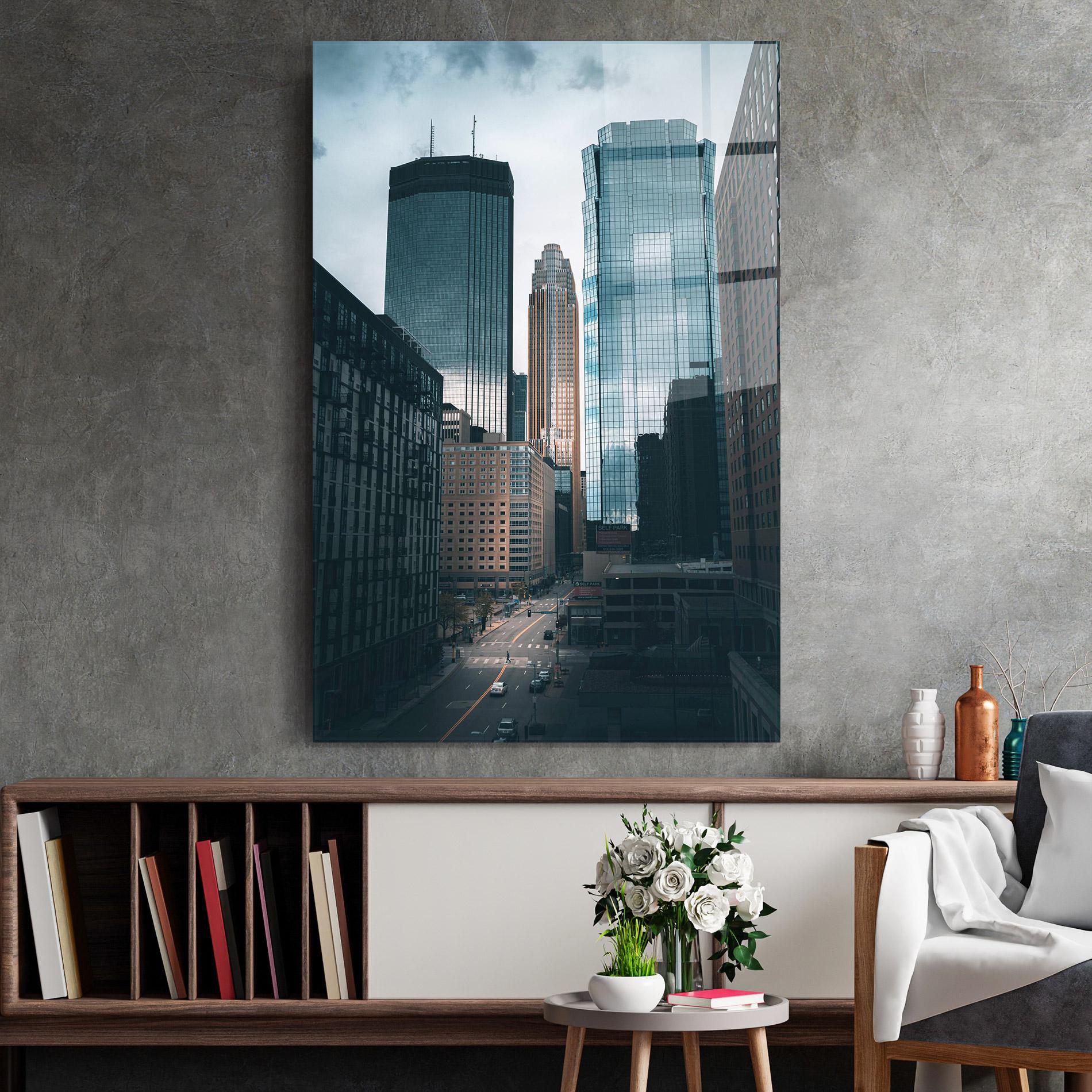 Tablou Sticla Big Blue Building mockup 2