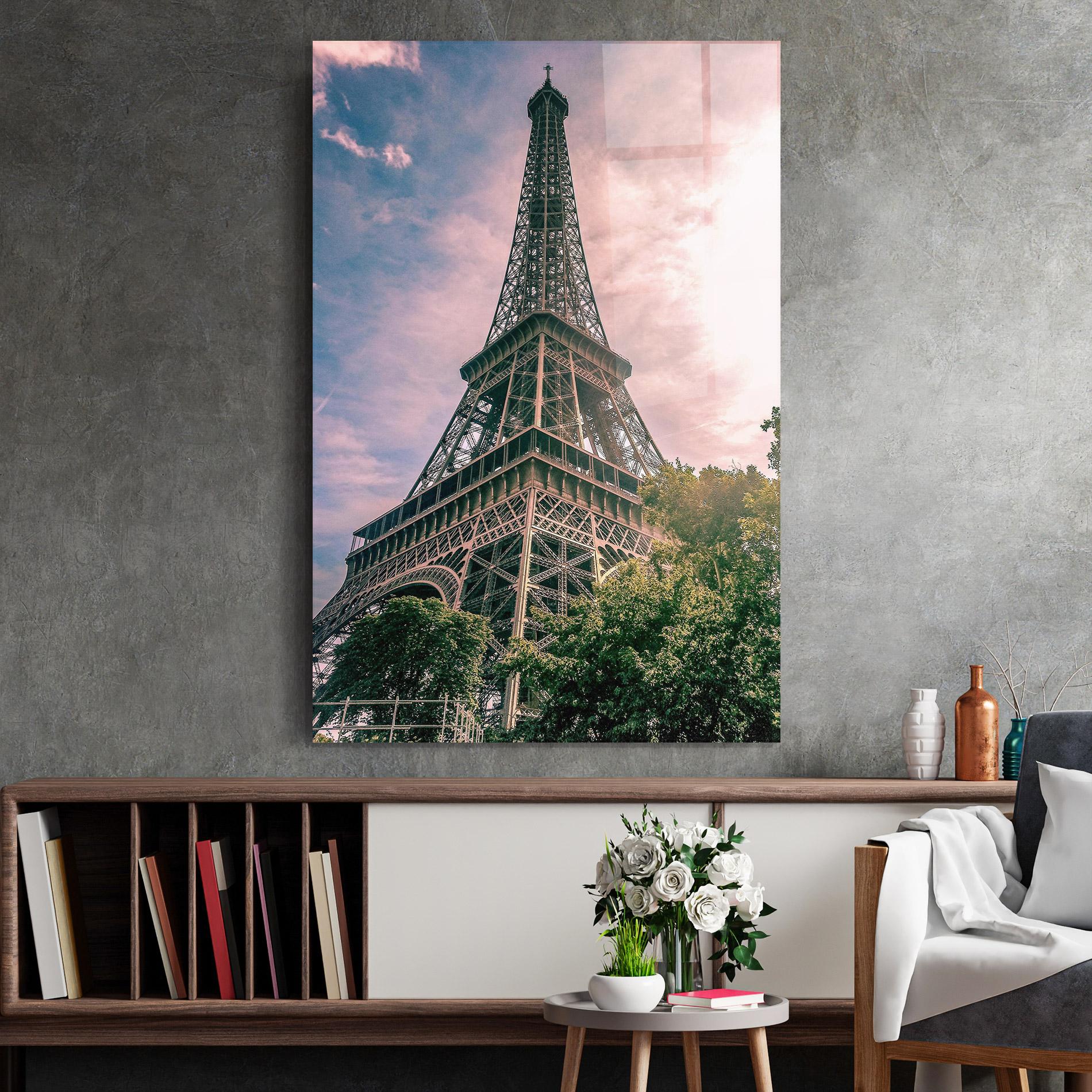 Tablou Sticla Eiffel Under Pink Sky mockup 2