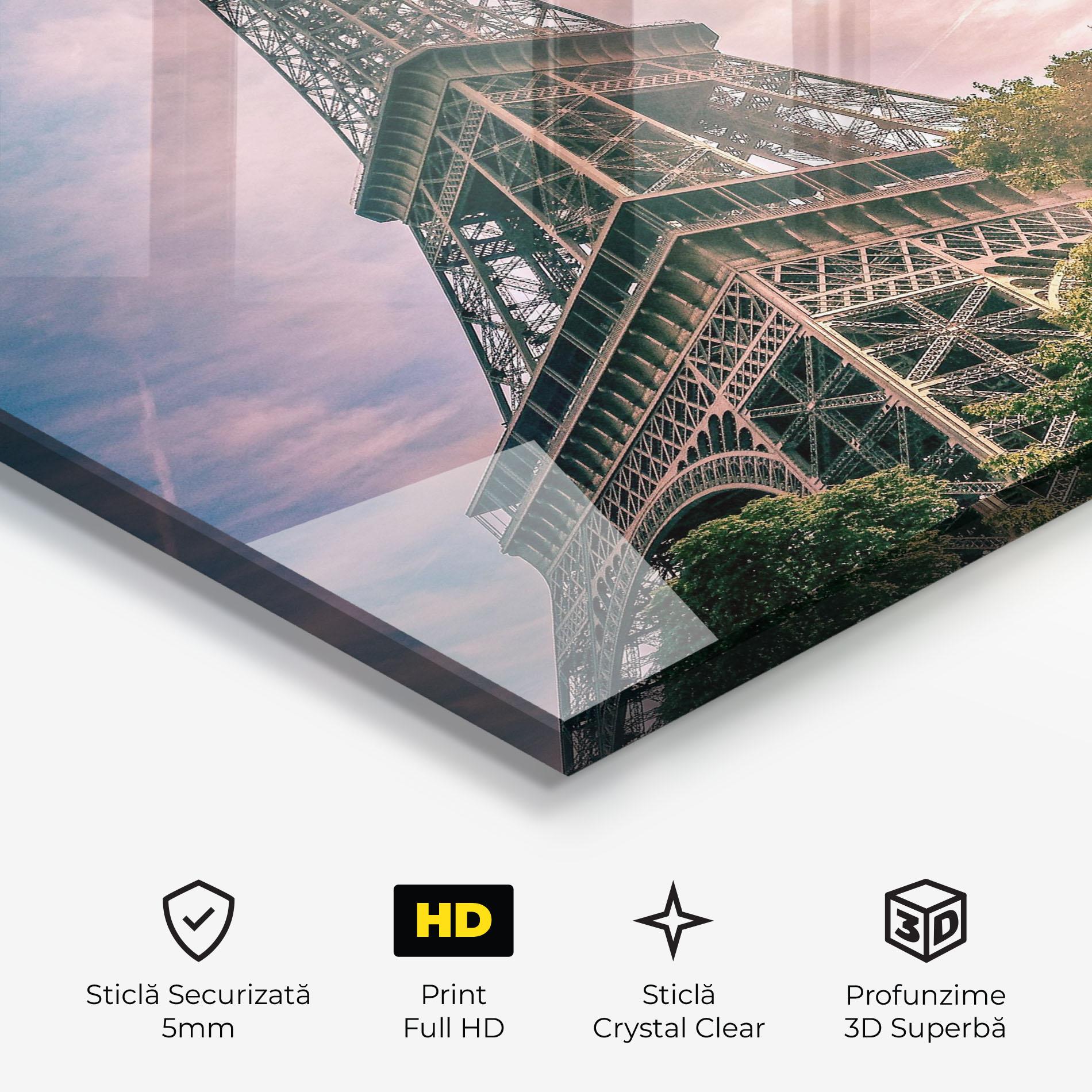 Tablou Sticla Eiffel Under Pink Sky mockup 3