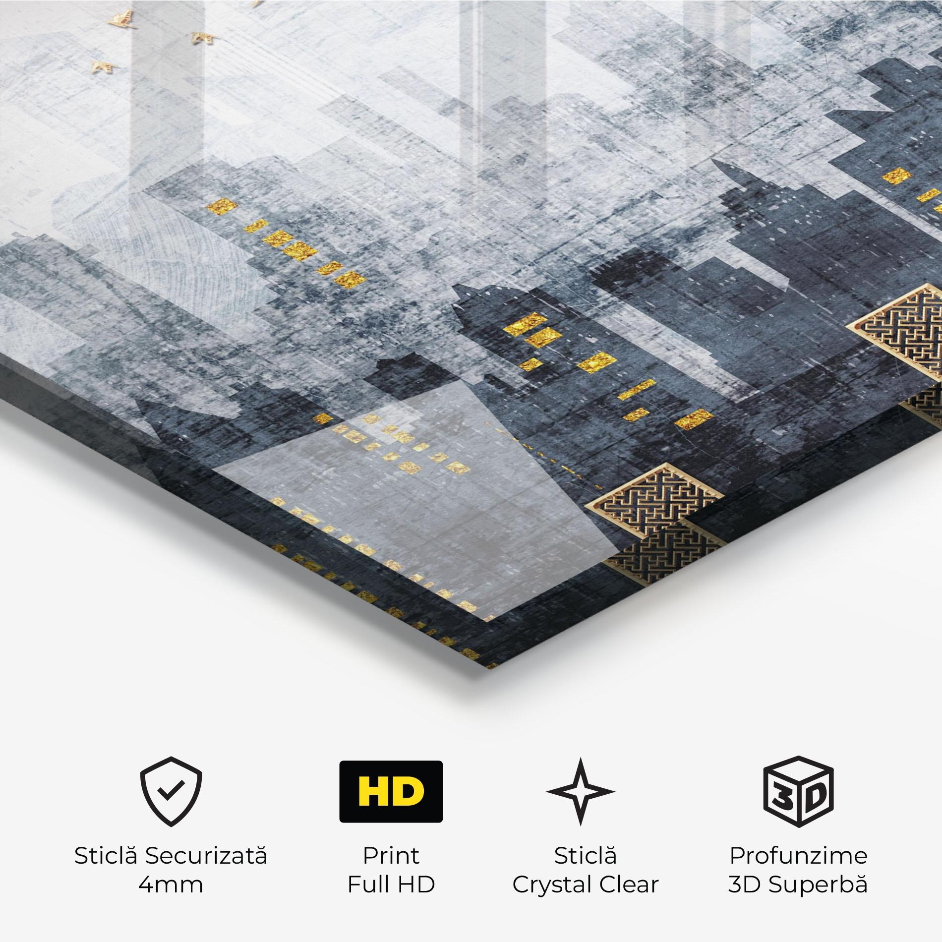 Tablou Sticla Golden Cityscape mockup 3