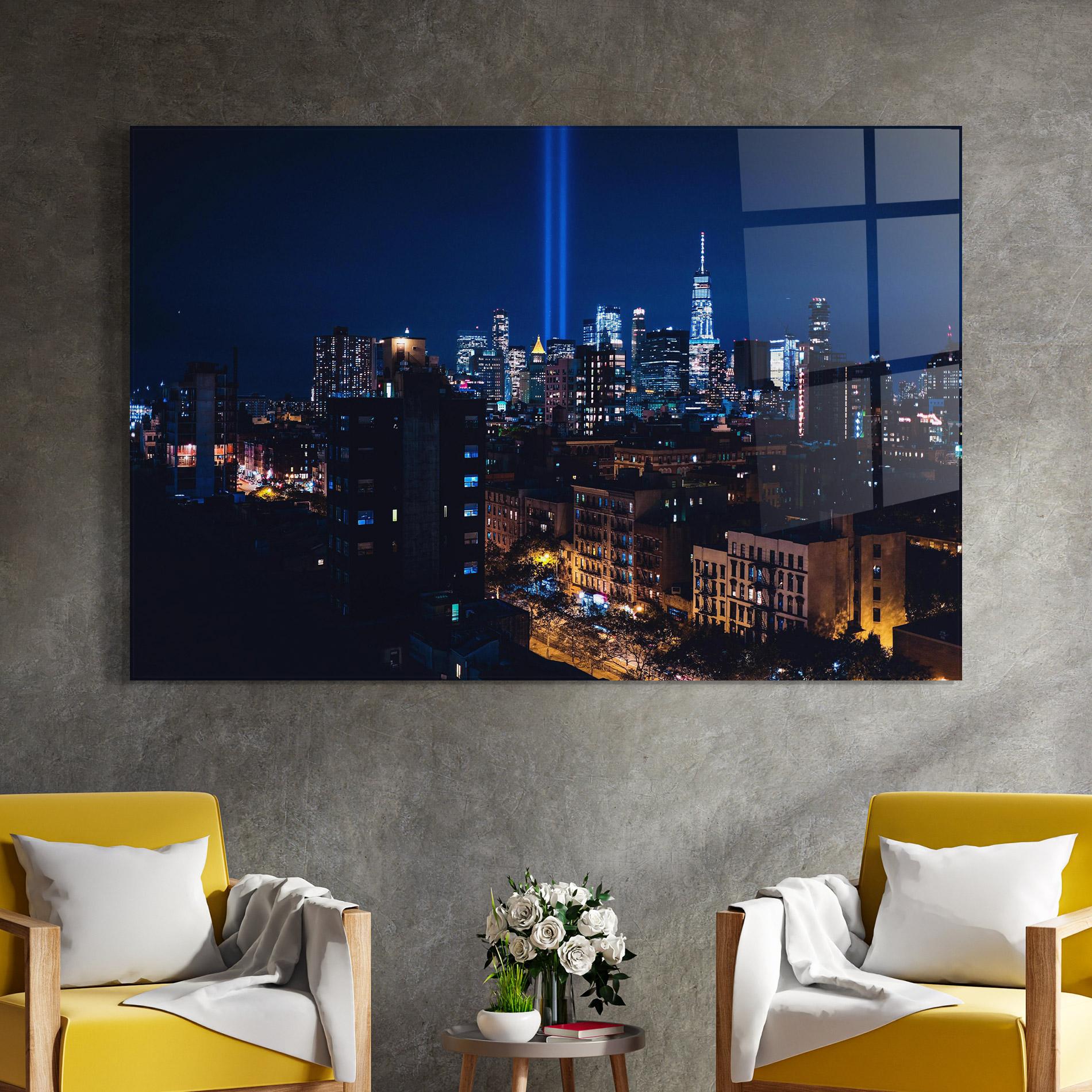 Tablou Sticla Blue Light City mockup 4