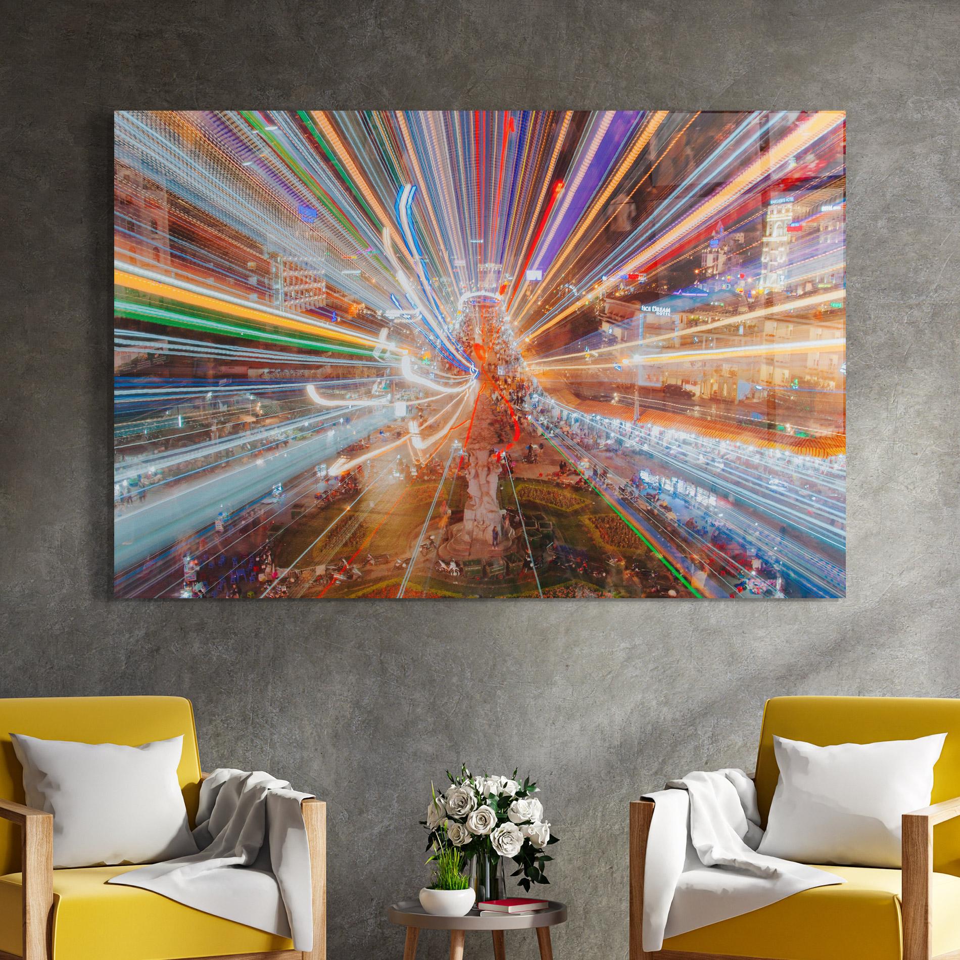 Tablou Sticla Colorful Light City mockup 4