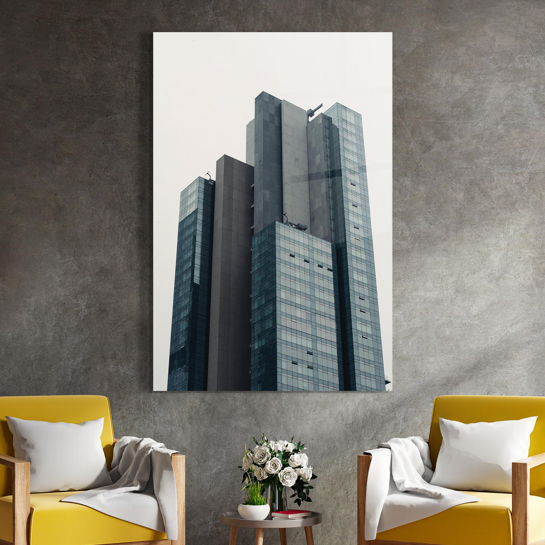 Tablou Sticla Blue High Building mockup 4