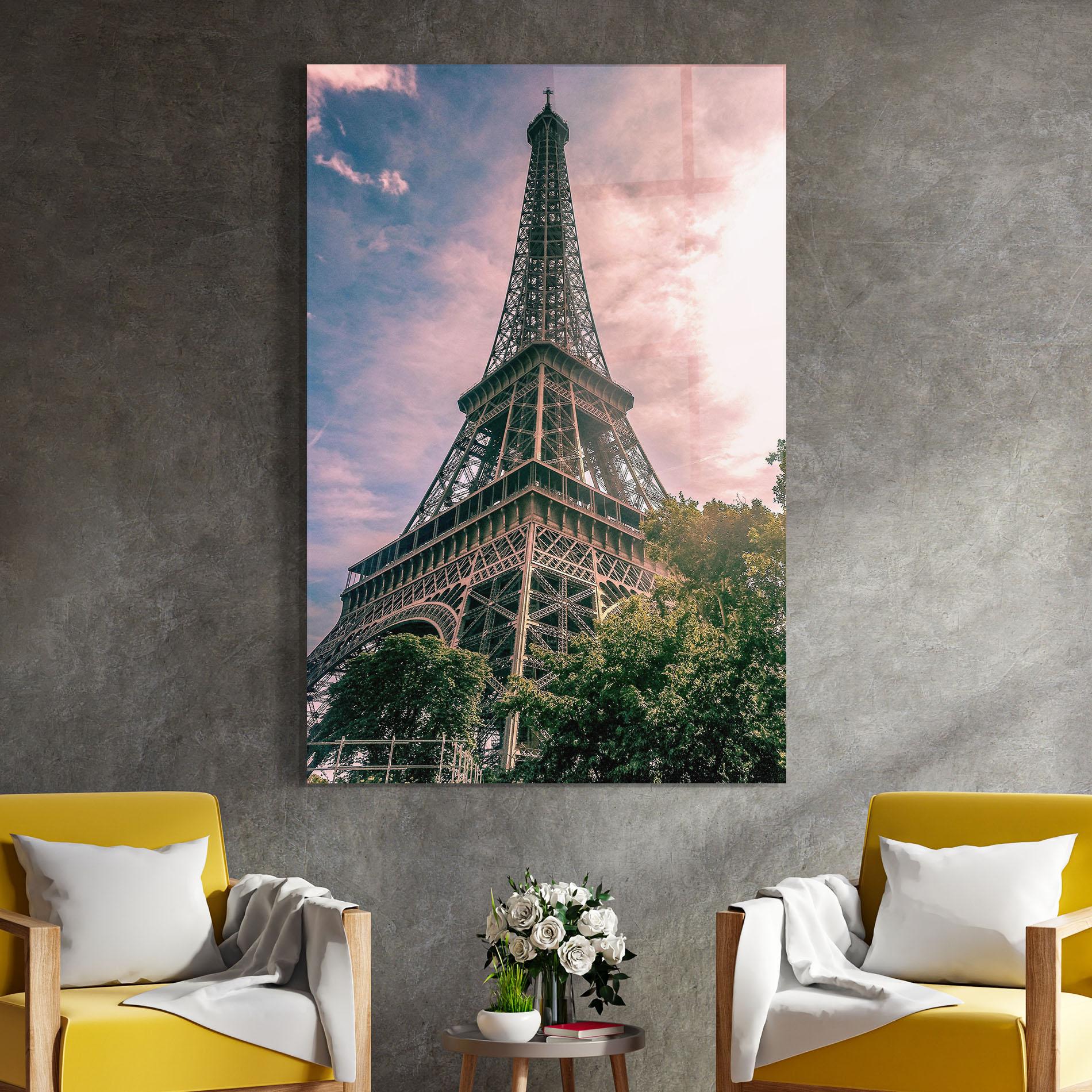 Tablou Sticla Eiffel Under Pink Sky mockup 4