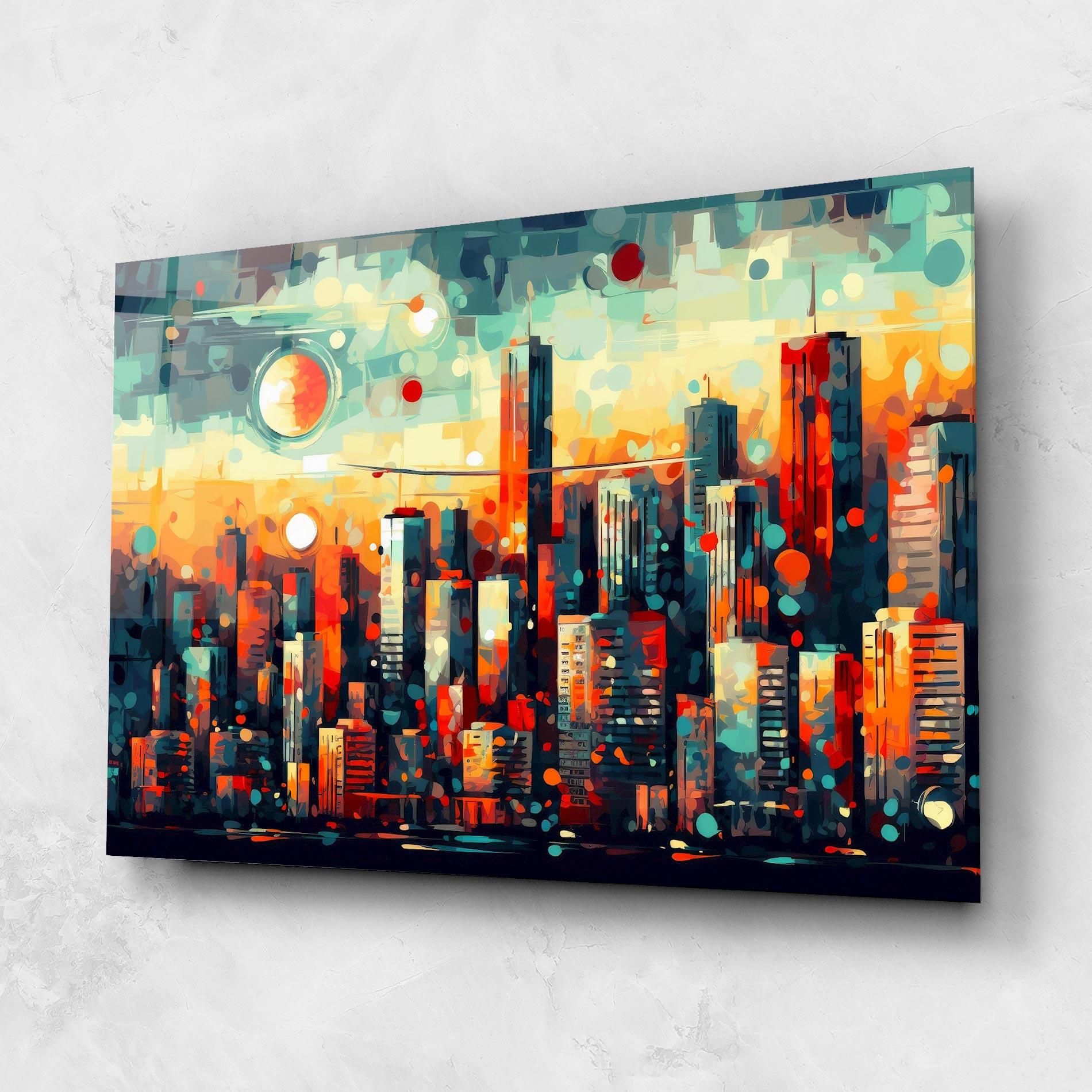 Tablou Sticla Colorful City Painting mockup 1