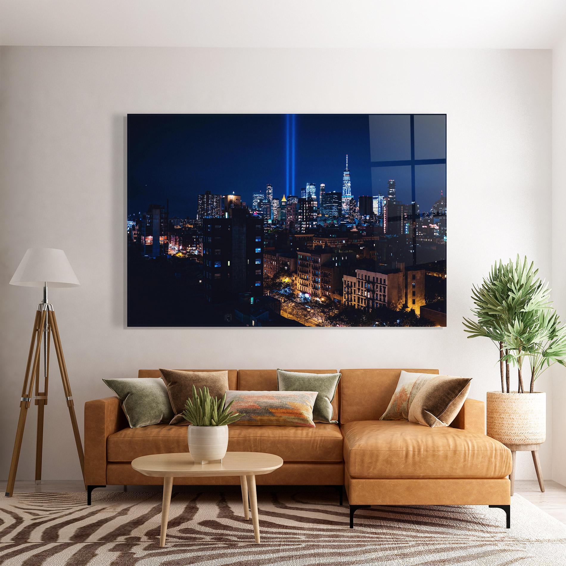 Tablou Sticla Blue Light City mockup 7