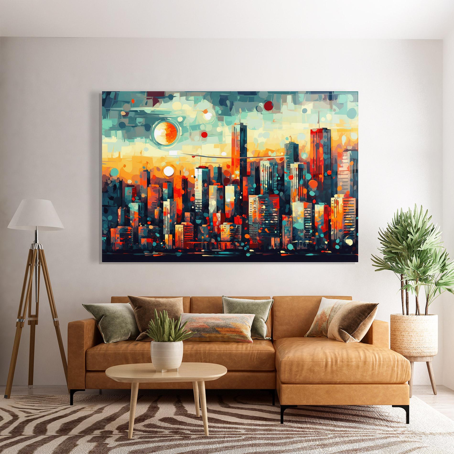 Tablou Sticla Colorful City Painting mockup 7
