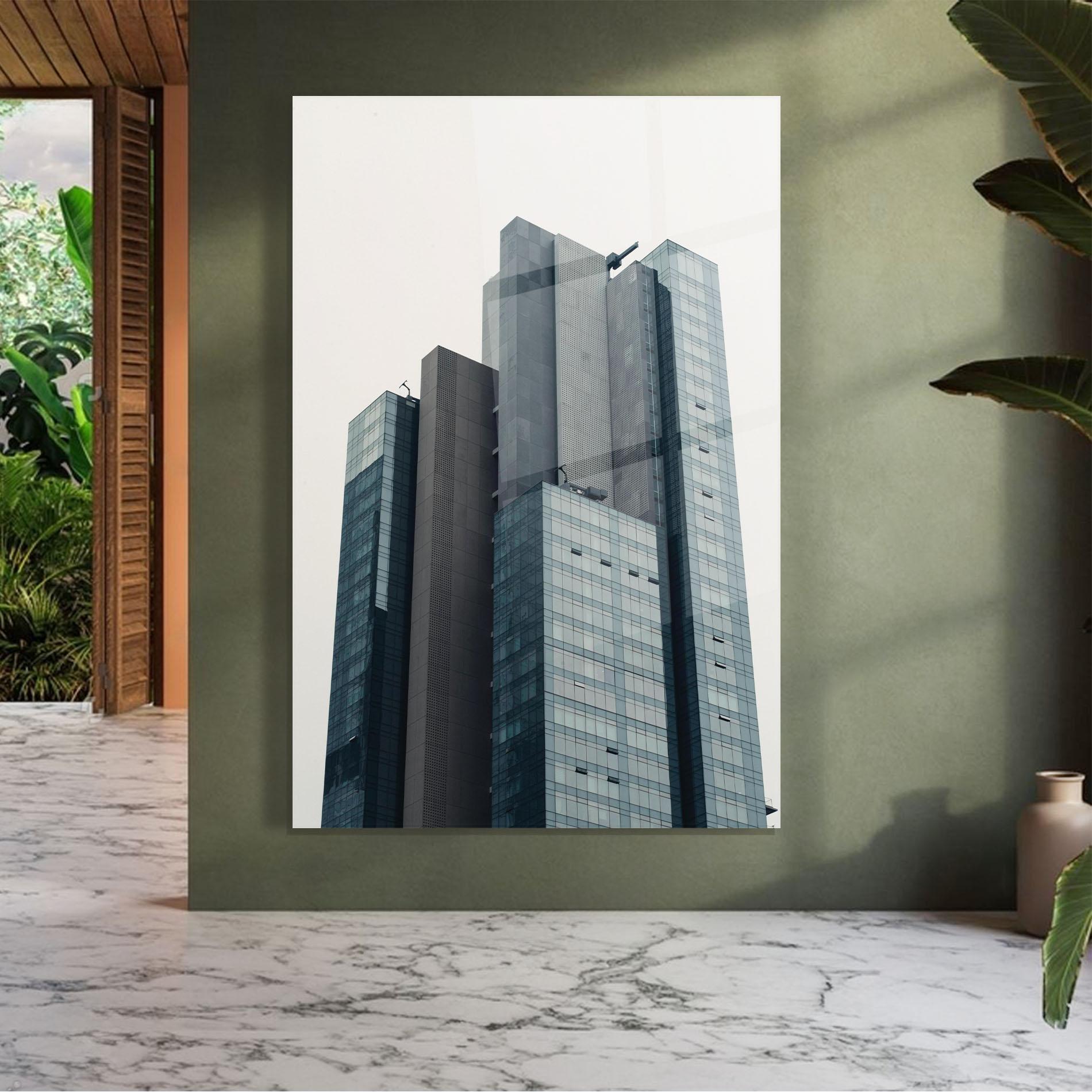 Tablou Sticla Blue High Building mockup 7