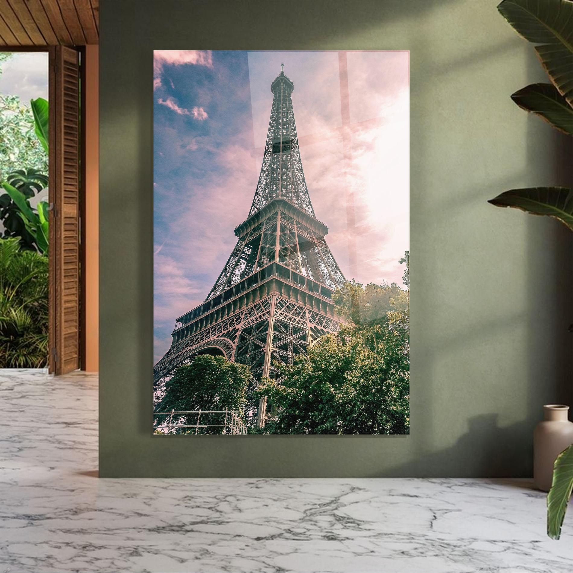 Tablou Sticla Eiffel Under Pink Sky mockup 7