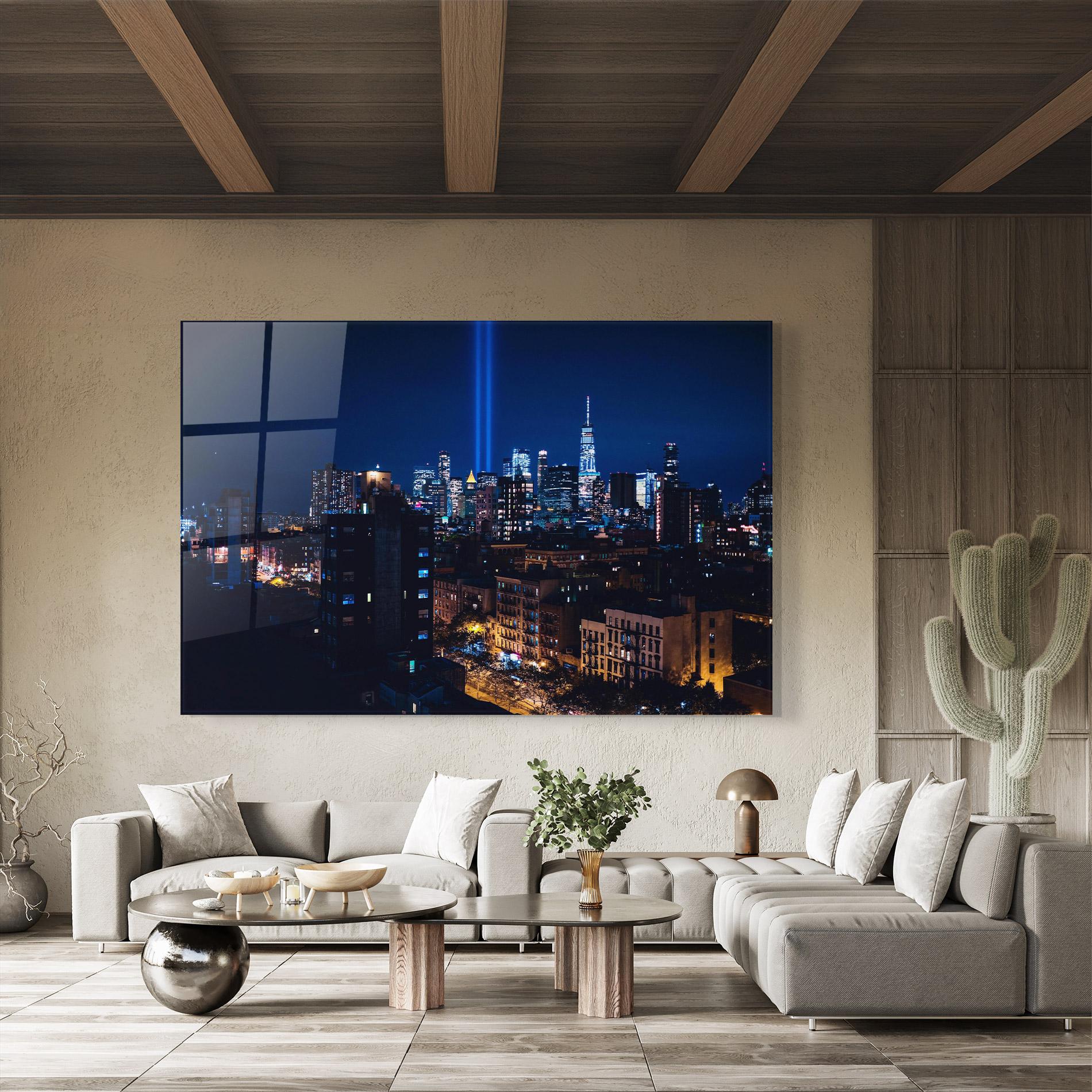 Tablou Sticla Blue Light City mockup 8