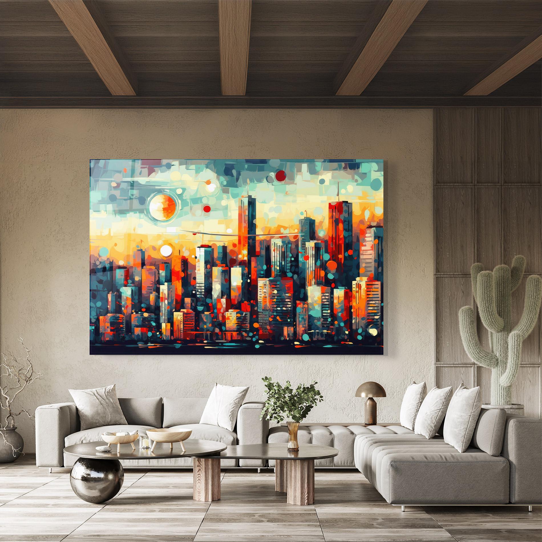 Tablou Sticla Colorful City Painting mockup 8