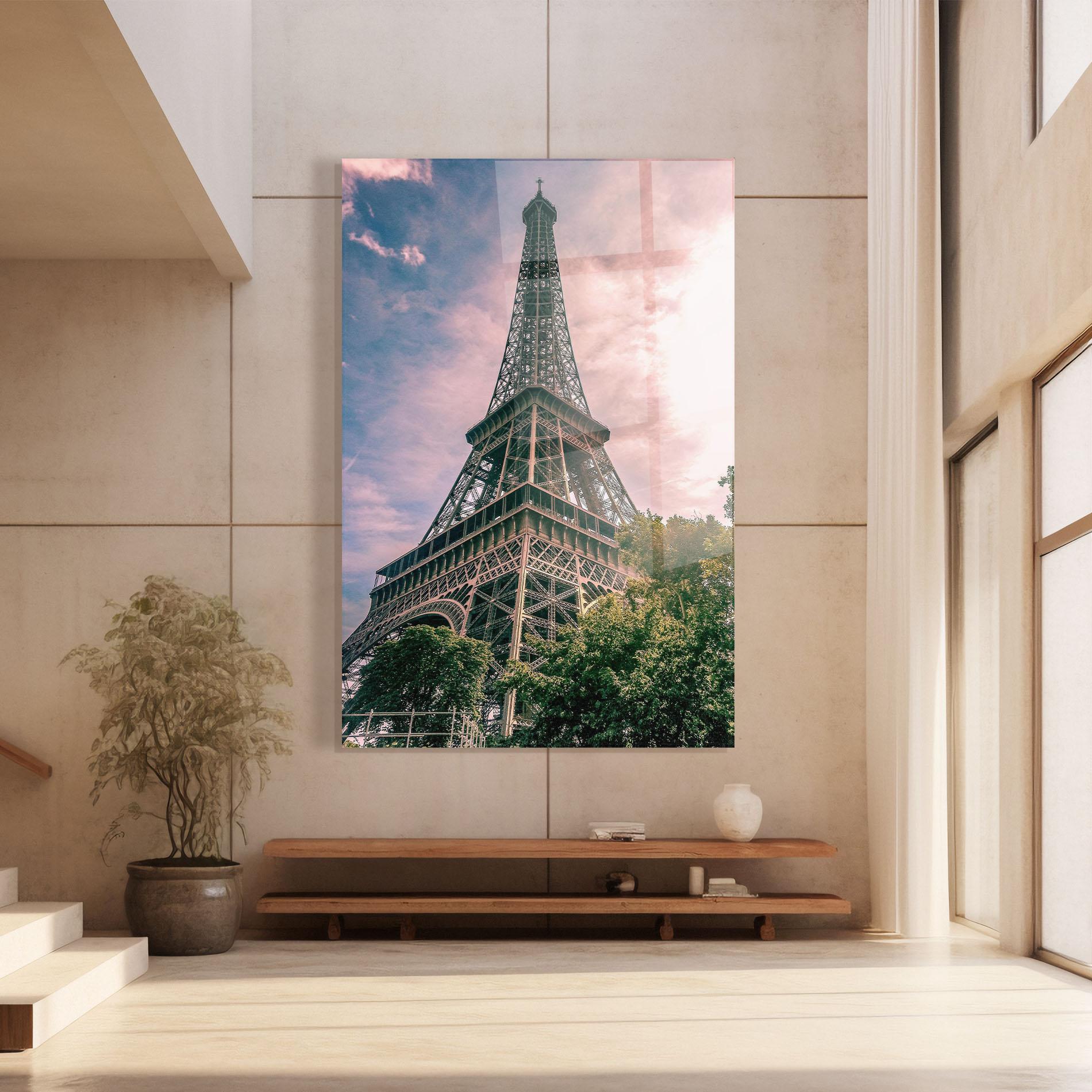 Tablou Sticla Eiffel Under Pink Sky mockup 8
