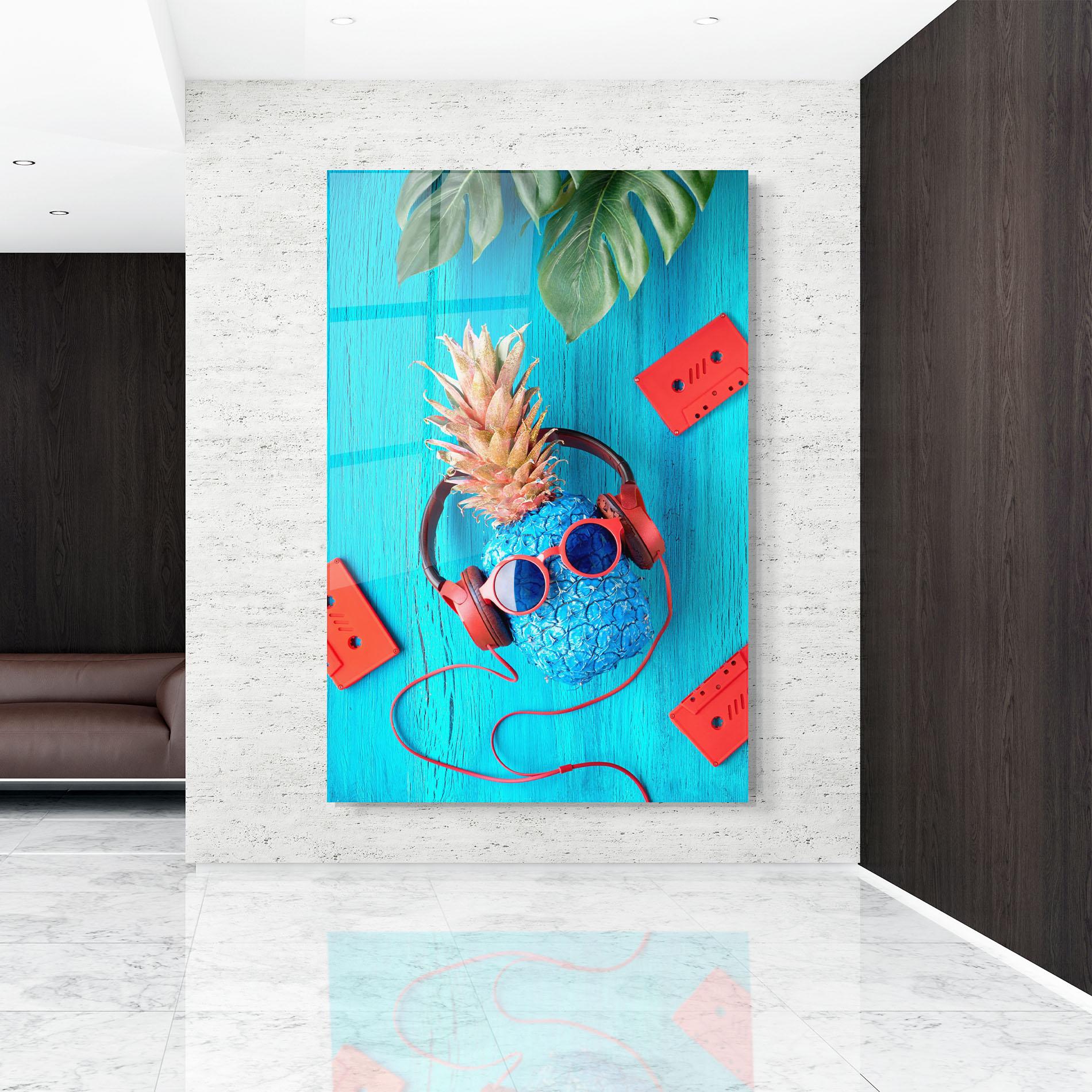 Tablou Sticla Pineapple On Blue mockup 9