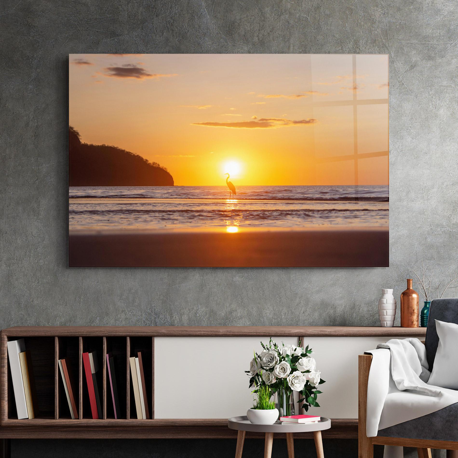 Tablou Sticla Sunset Bird Silhouette mockup 2