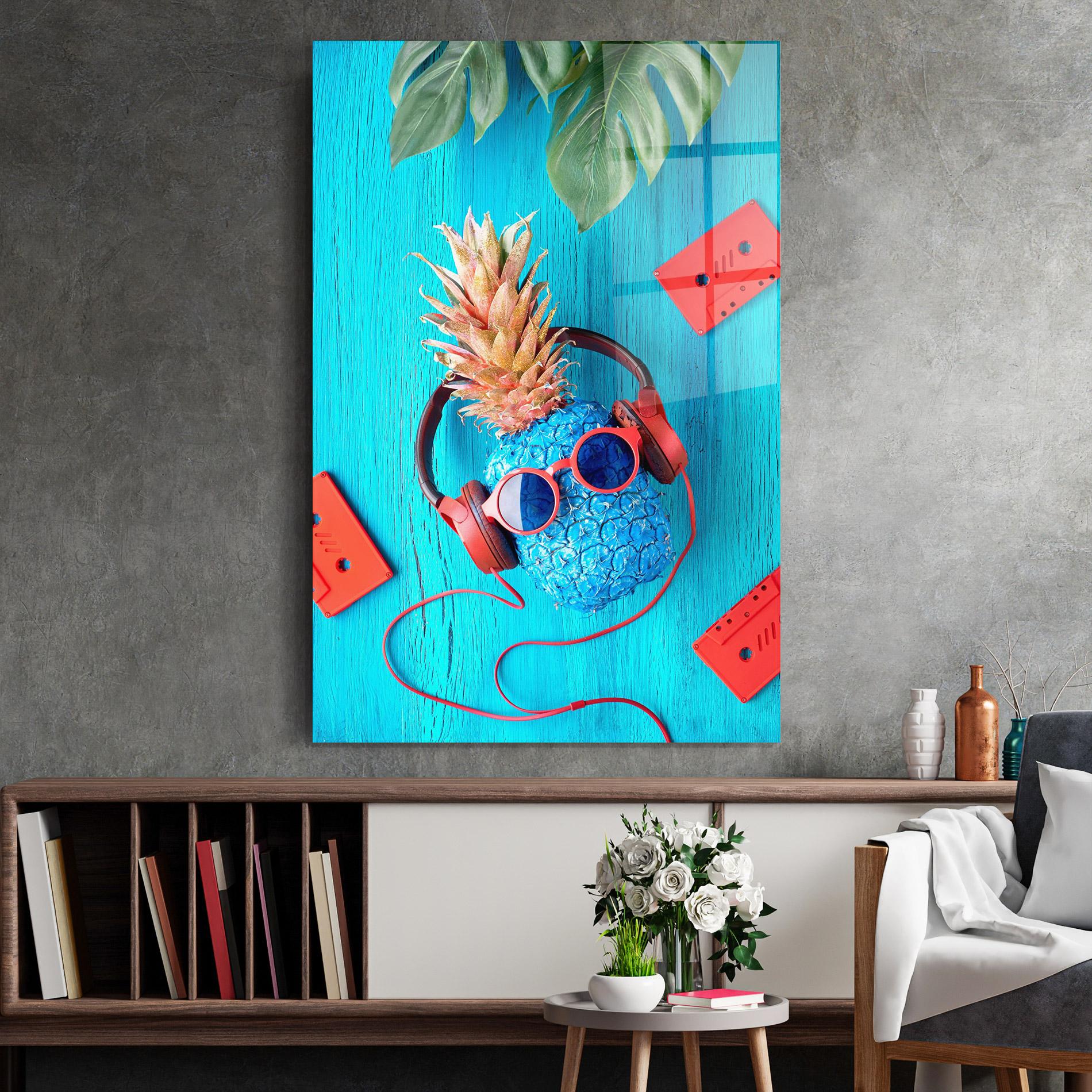Tablou Sticla Pineapple On Blue mockup 2
