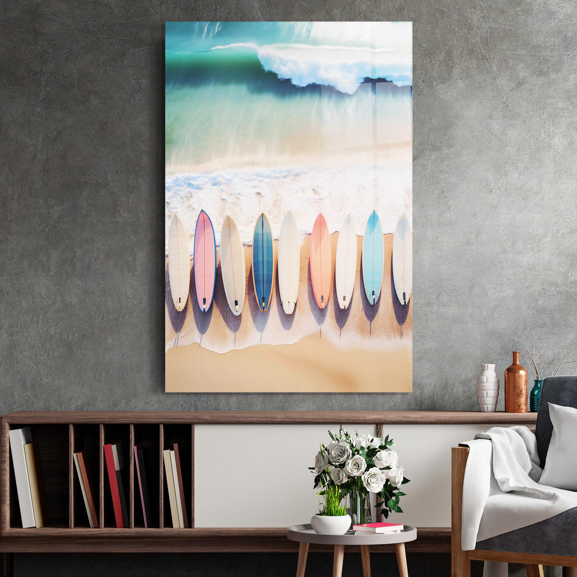 Tablou Sticla Surfboards Beach mockup 2