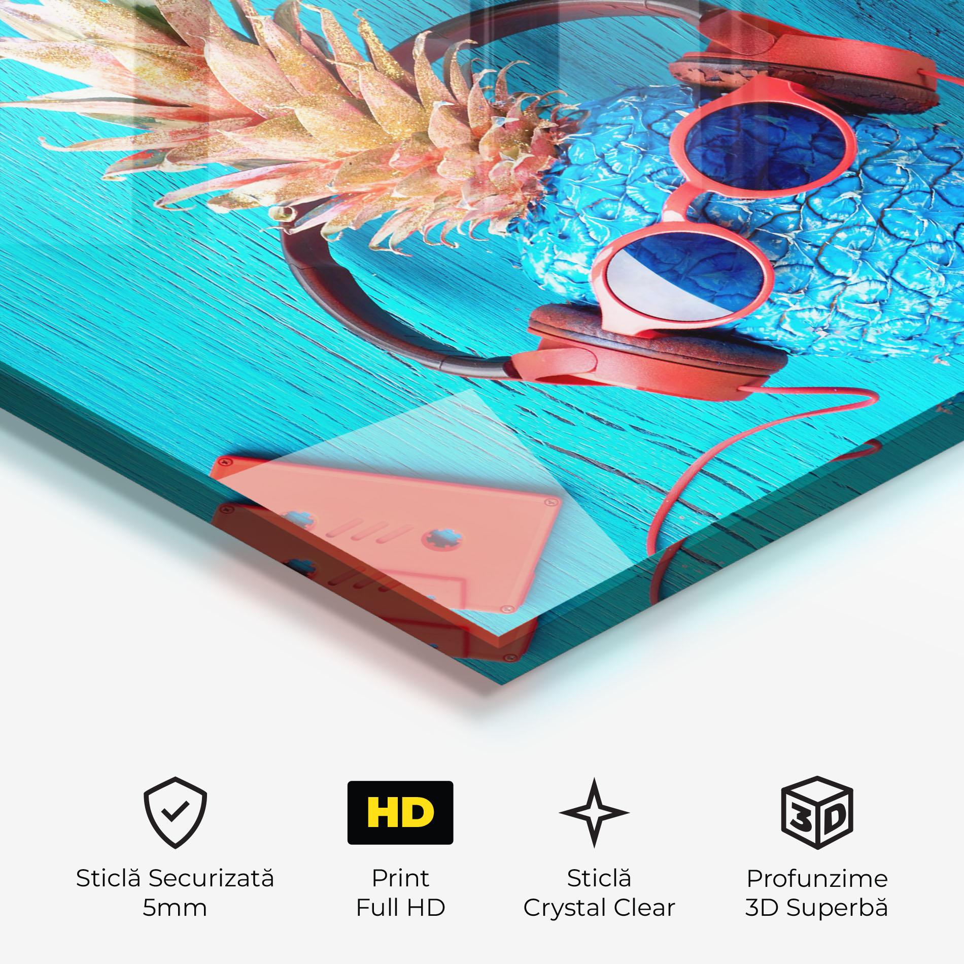 Tablou Sticla Pineapple On Blue mockup 3