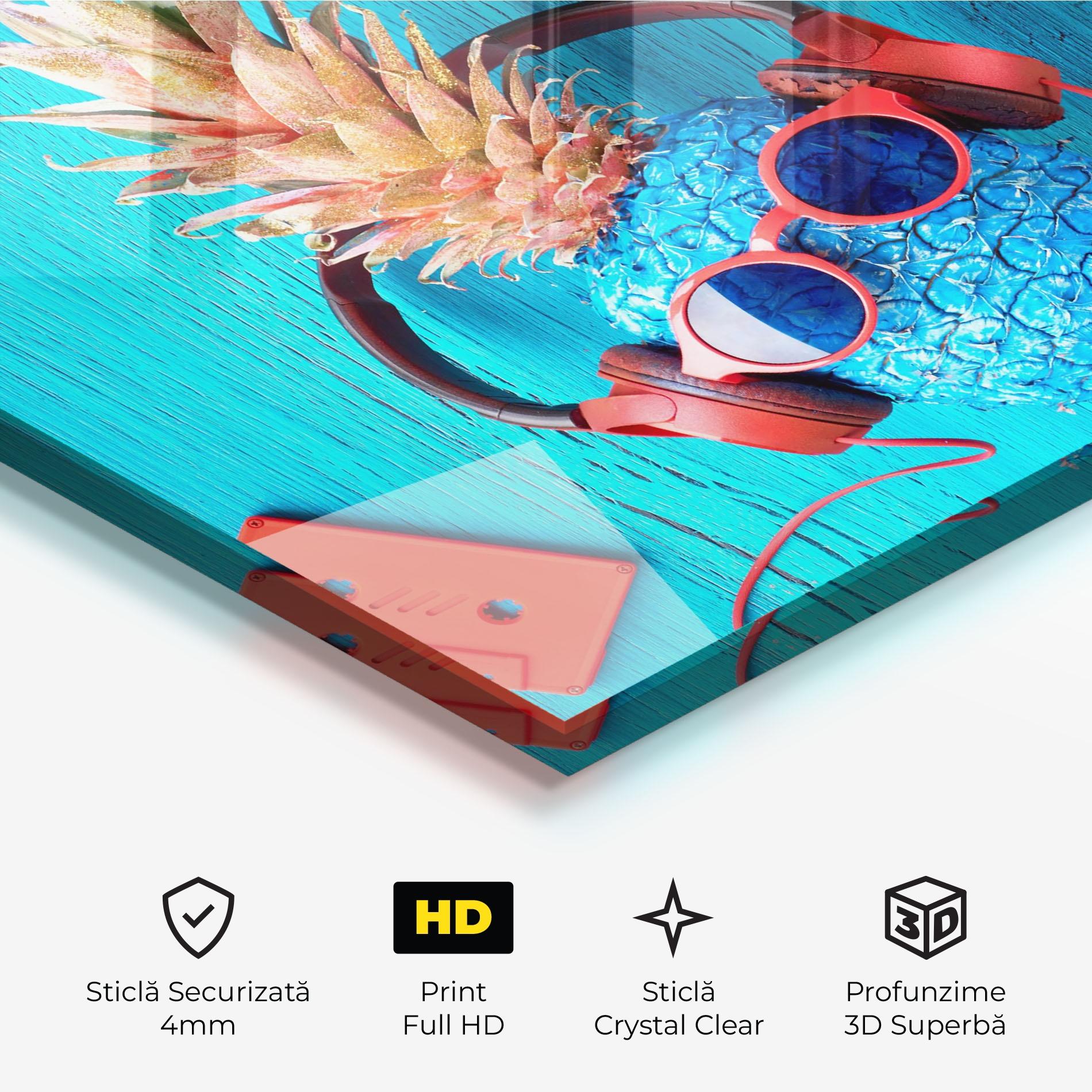 Tablou Sticla Pineapple On Blue mockup 3