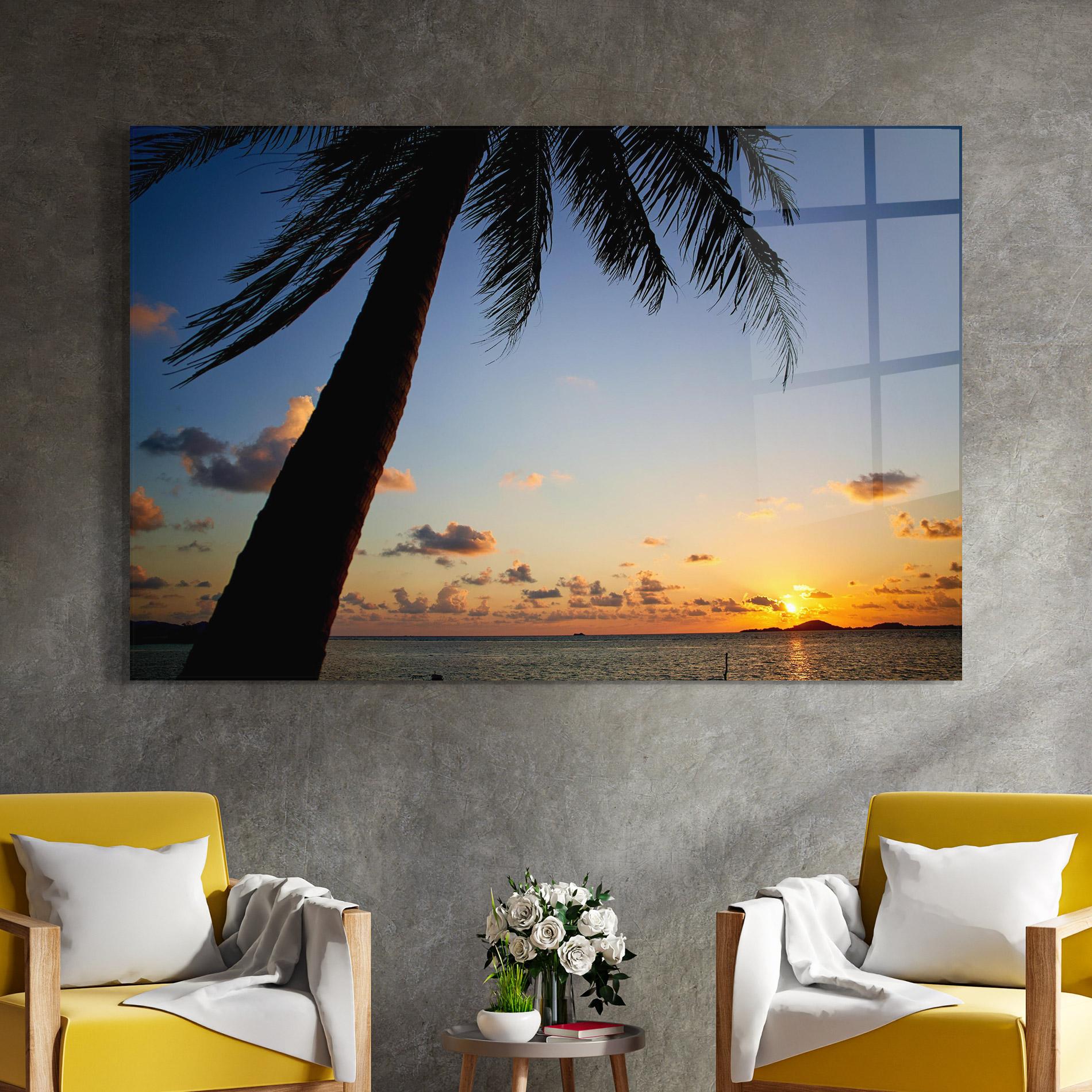 Tablou Sticla Palm Tree Silhouette mockup 4