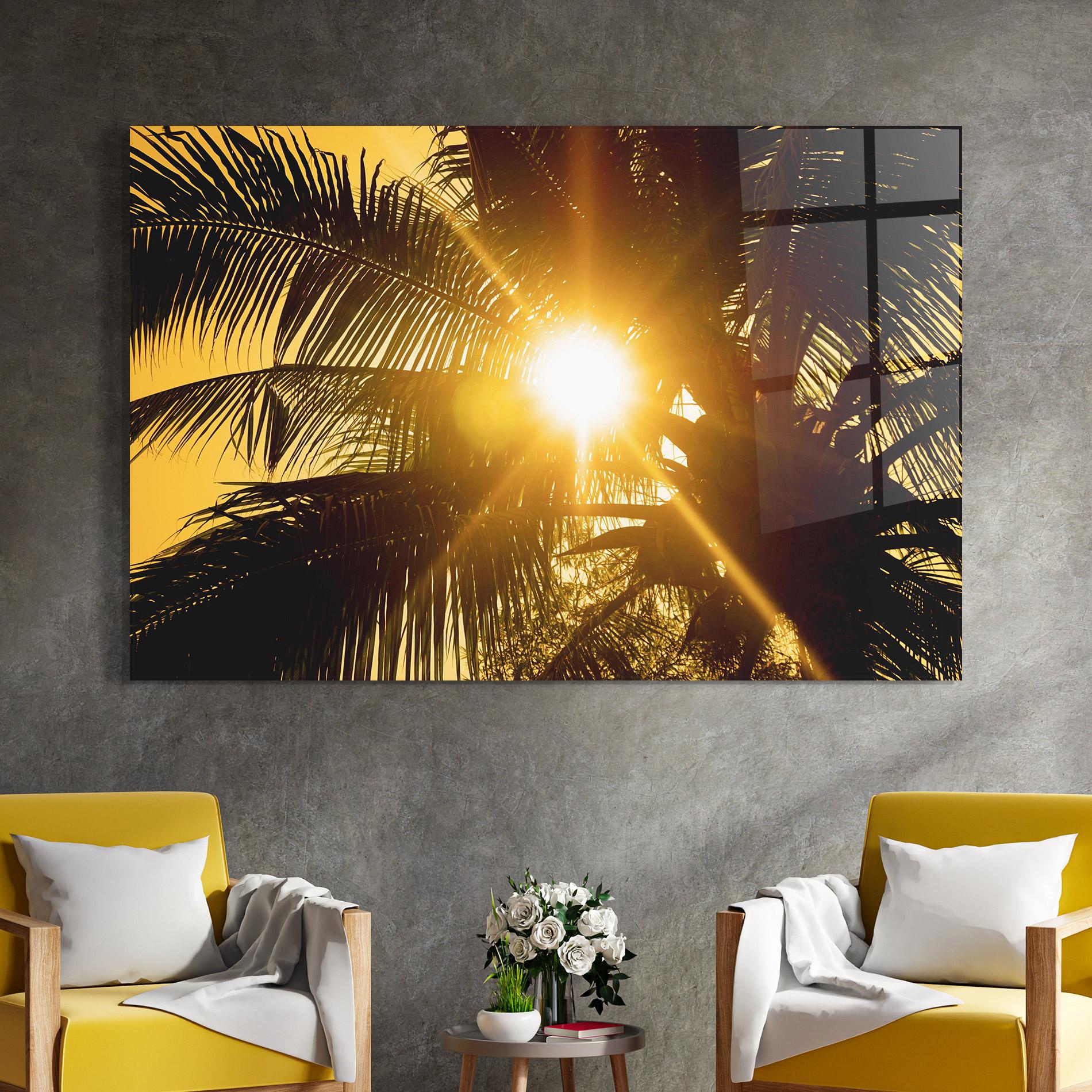 Tablou Sticla Palm Trees Sun mockup 4