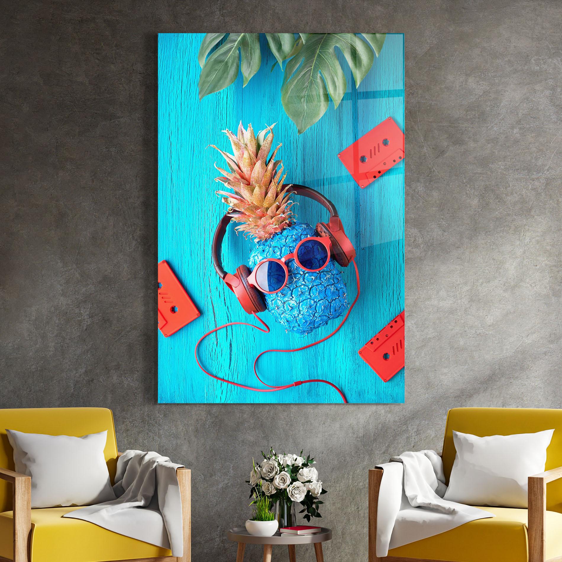 Tablou Sticla Pineapple On Blue mockup 4