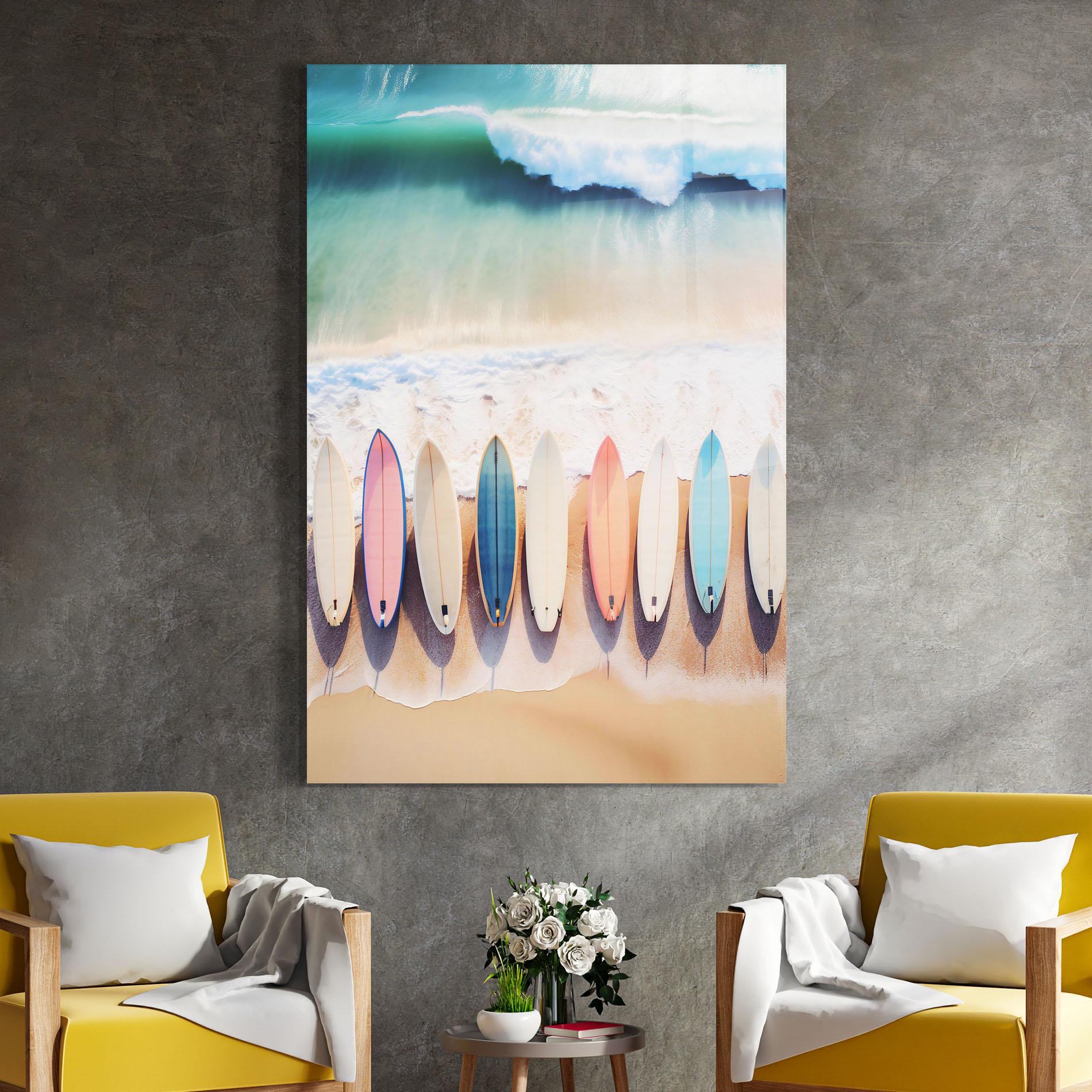 Tablou Sticla Surfboards Beach mockup 4