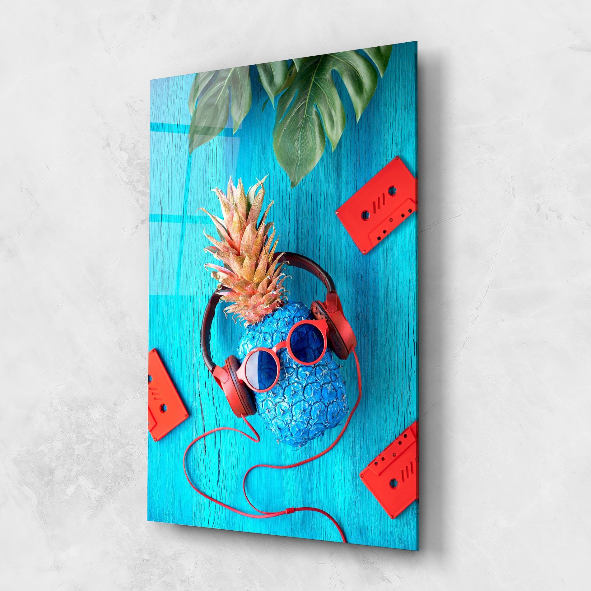 Tablou Sticla Pineapple On Blue mockup 1