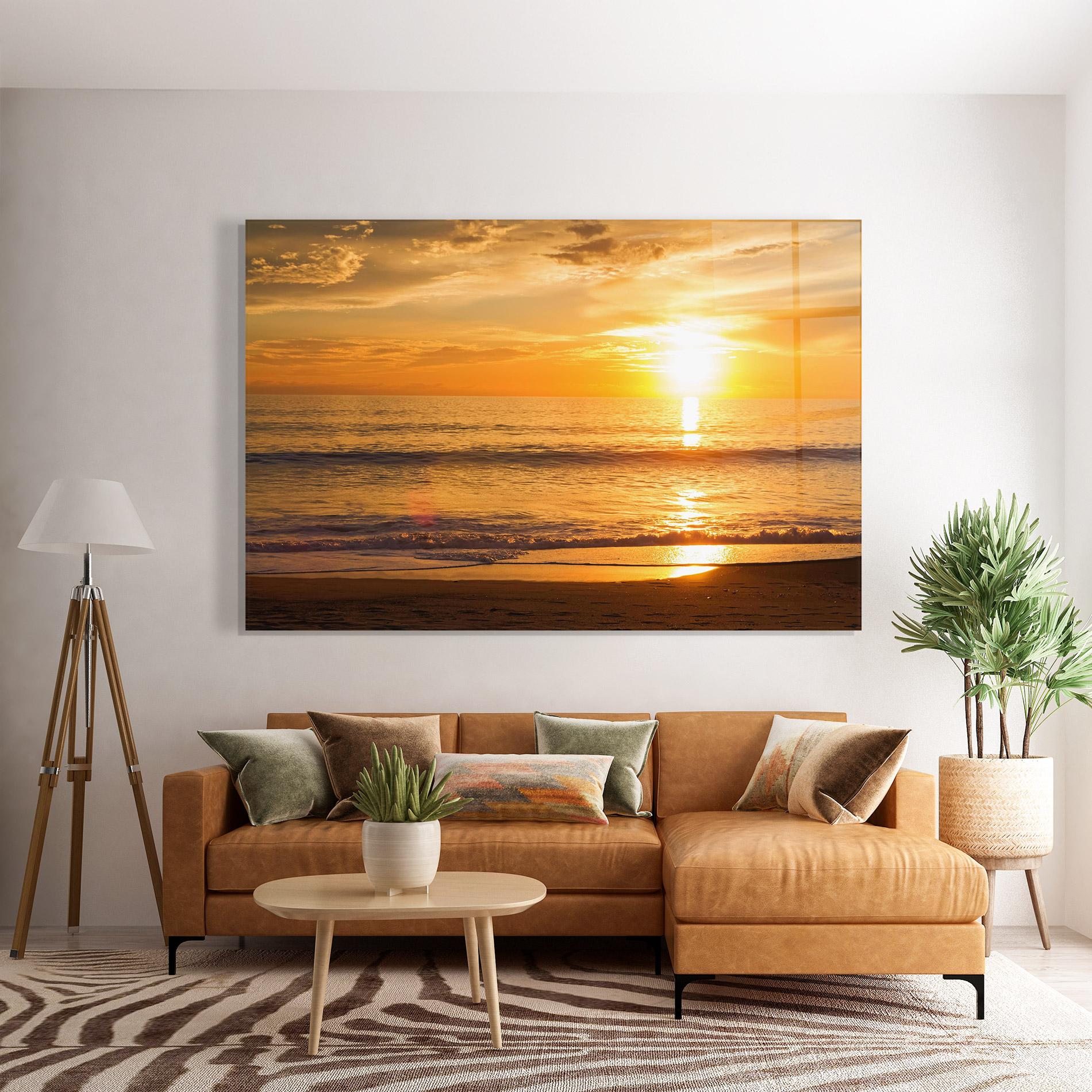 Tablou Sticla Sunset Ocean Coast mockup 7