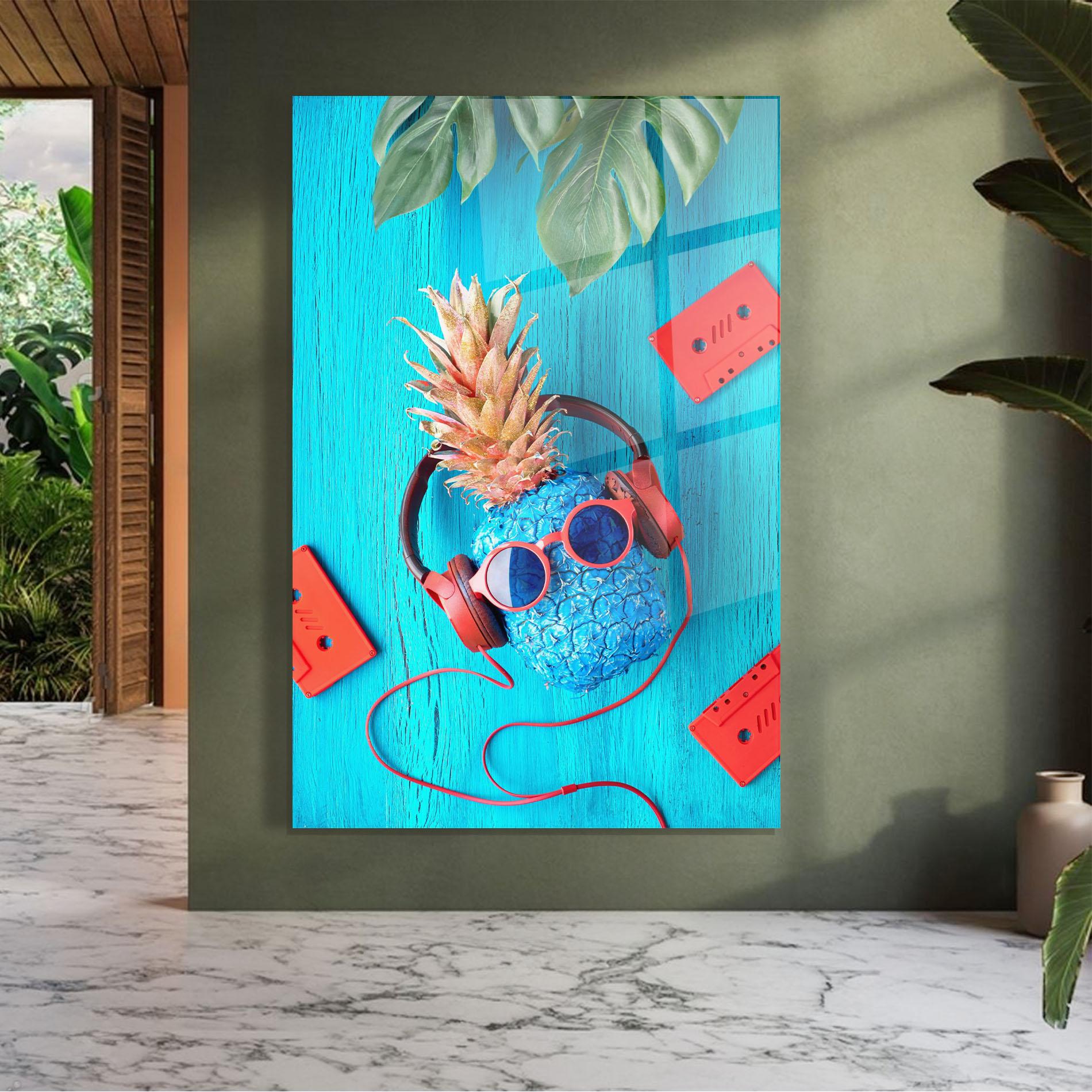Tablou Sticla Pineapple On Blue mockup 7