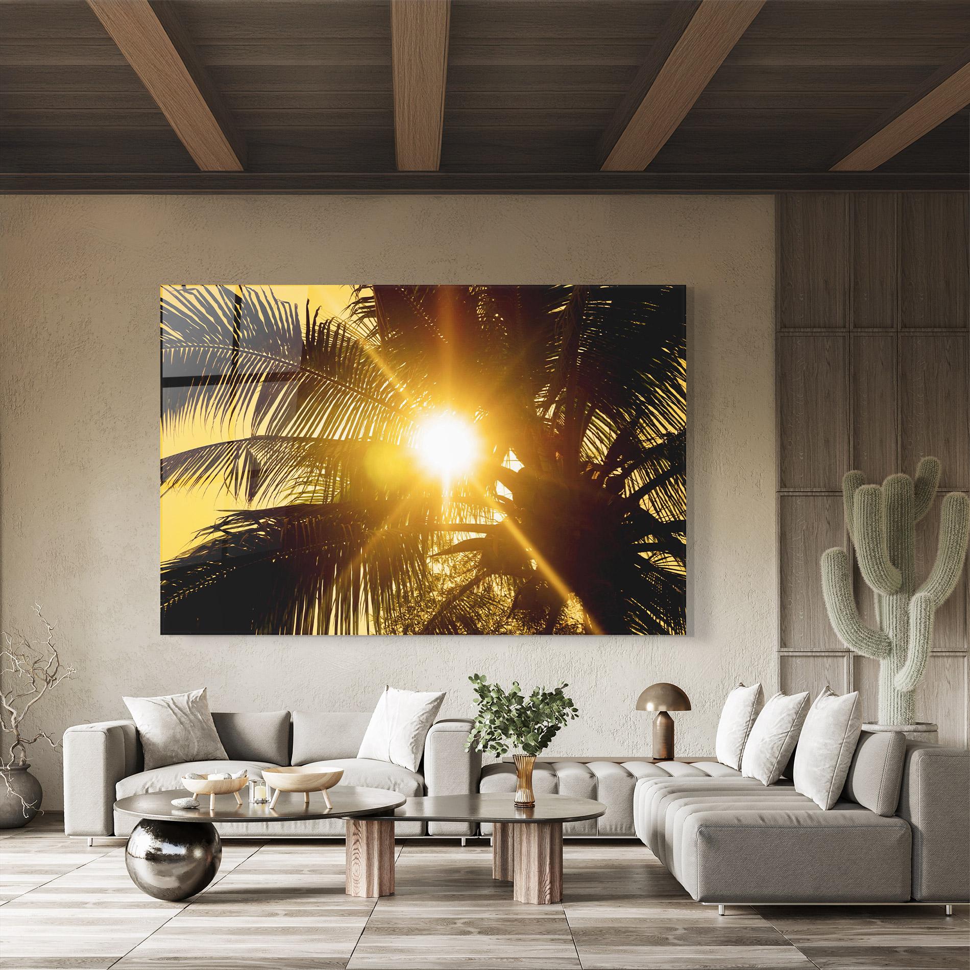 Tablou Sticla Palm Trees Sun mockup 8