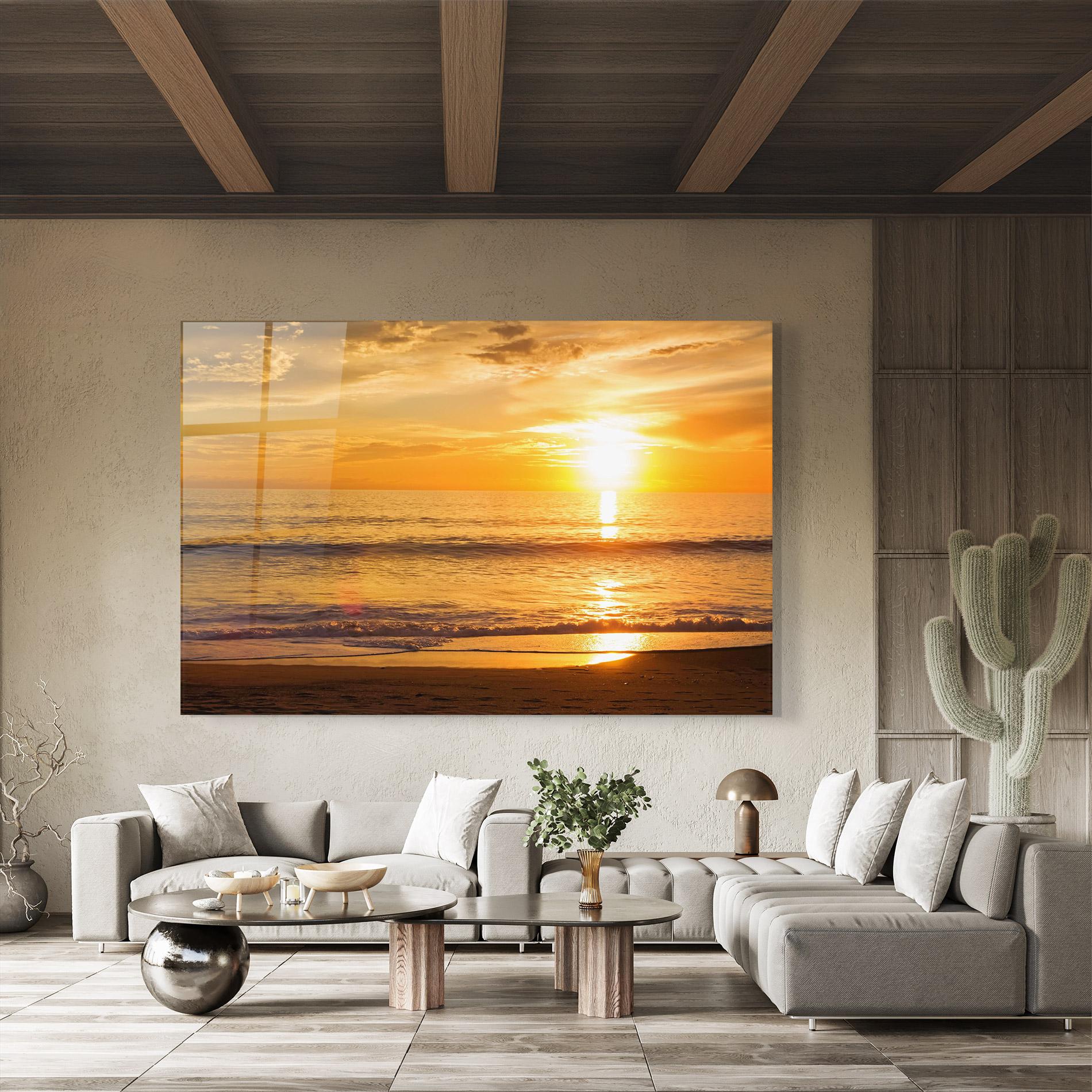 Tablou Sticla Sunset Ocean Coast mockup 8