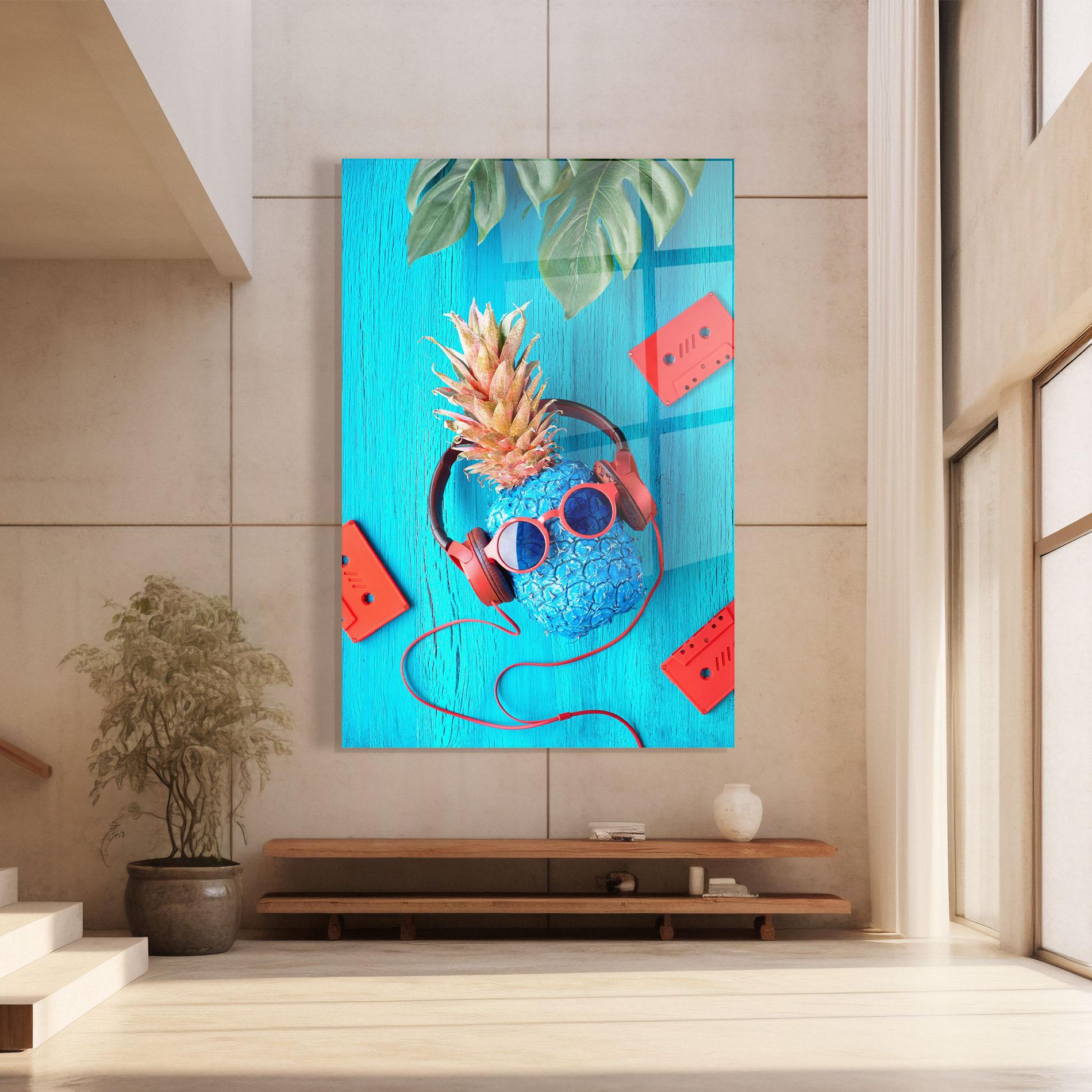 Tablou Sticla Pineapple On Blue mockup 8