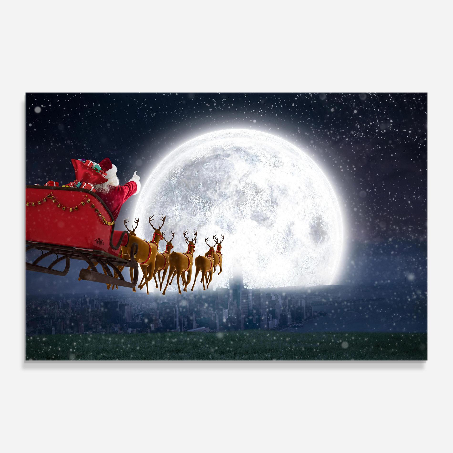 Tablou Sticla Santa Riding Sleigh mockup 0