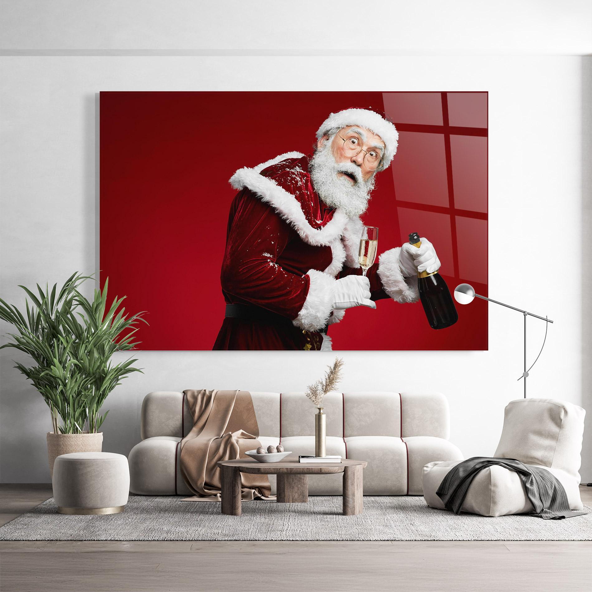 Tablou Sticla Holding Champagne Santa mockup 9