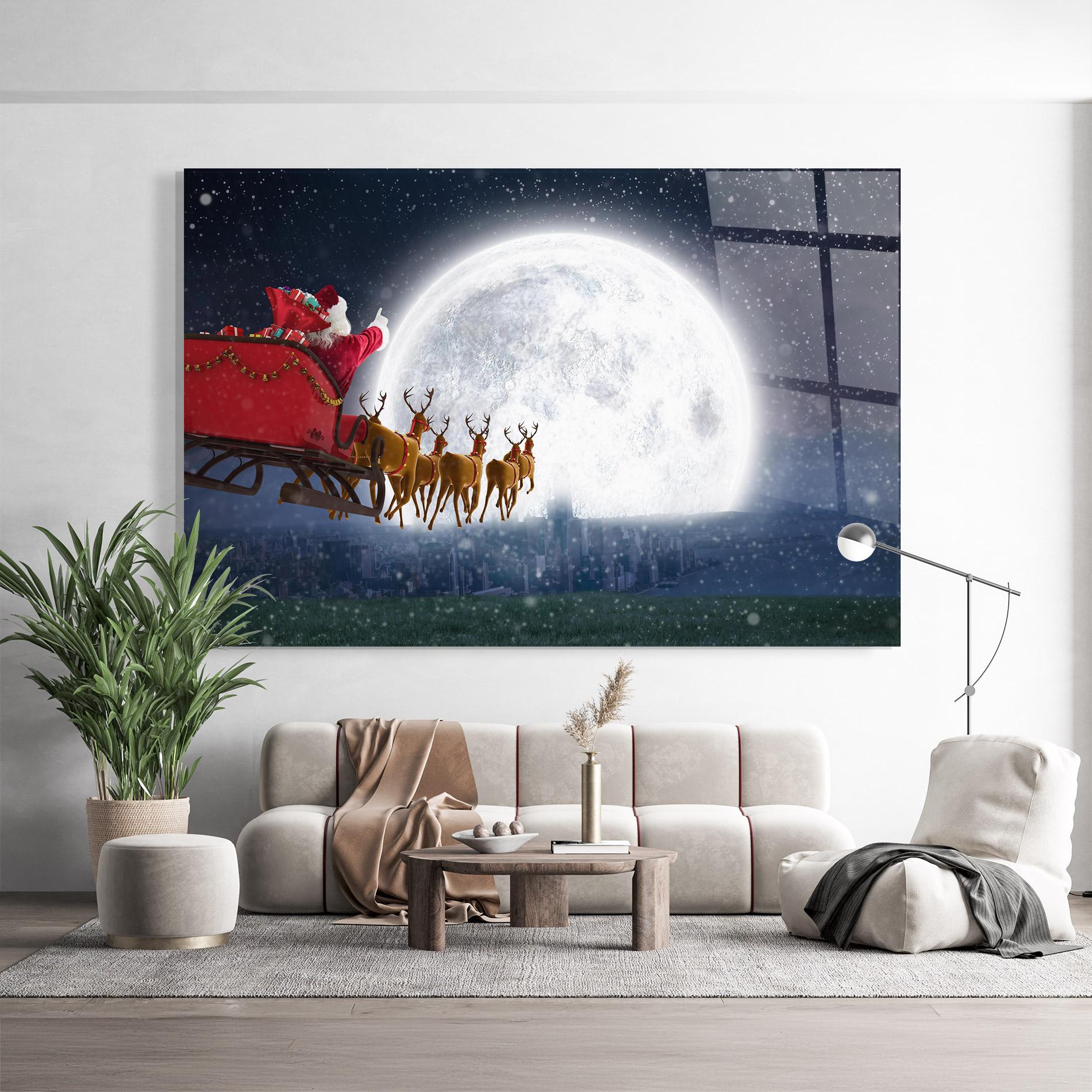 Tablou Sticla Santa Riding Sleigh mockup 9