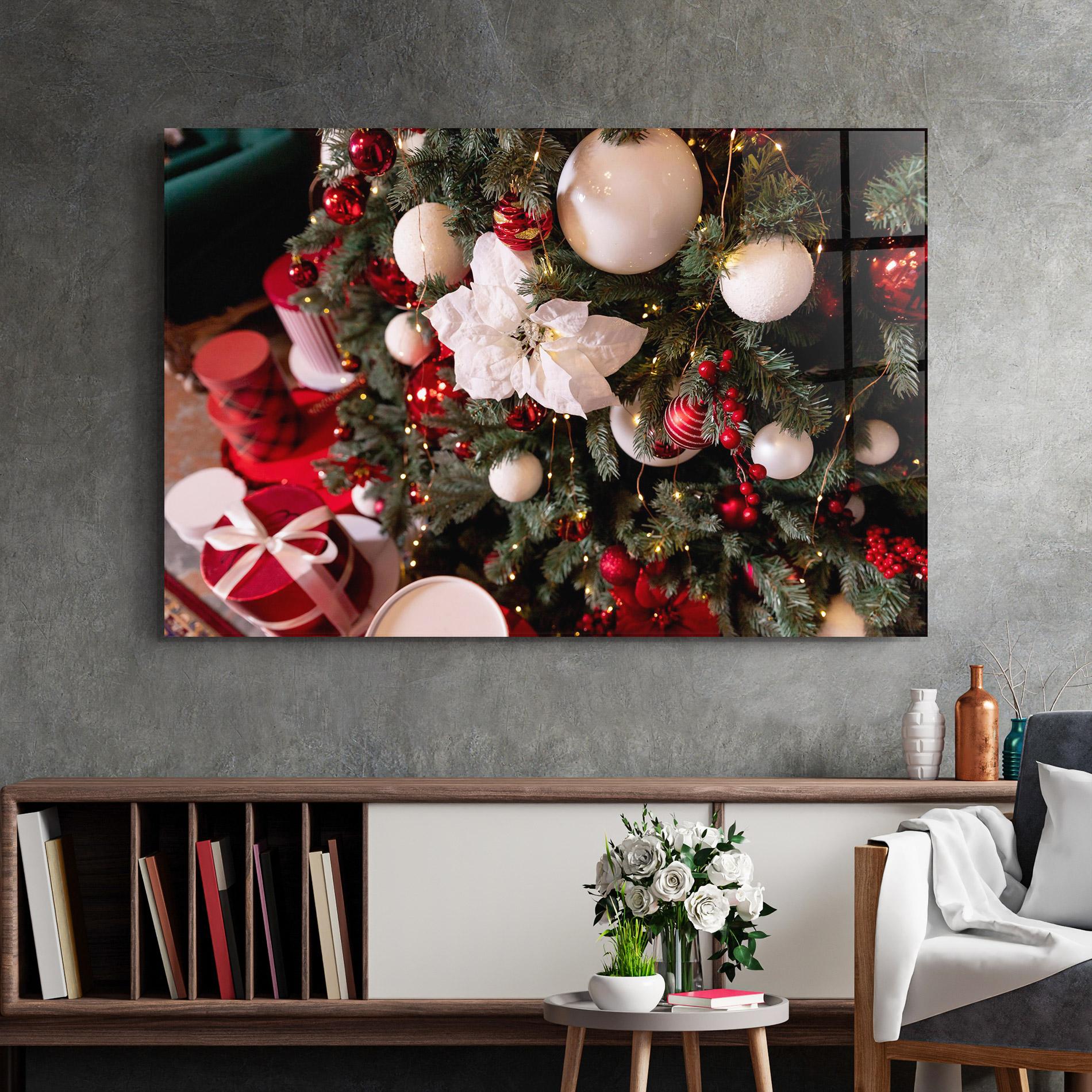 Tablou Sticla Colourful Christmas Baubles mockup 2