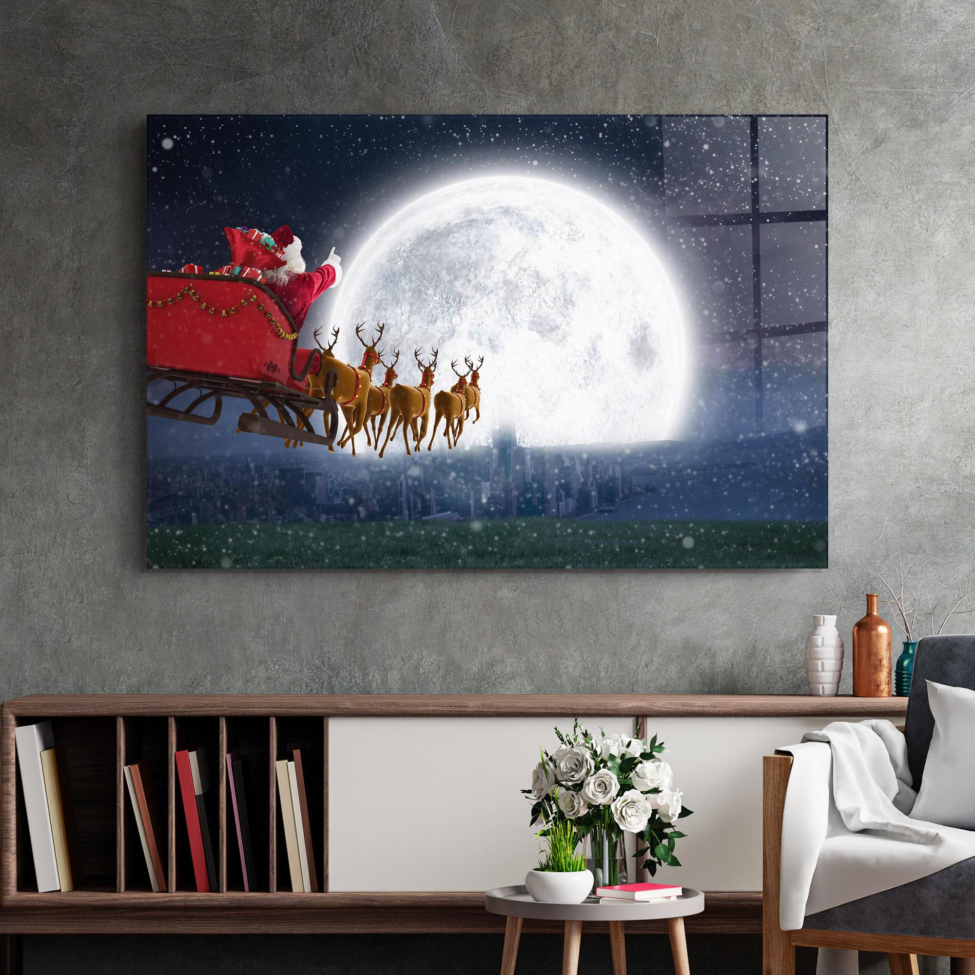 Tablou Sticla Santa Riding Sleigh mockup 2