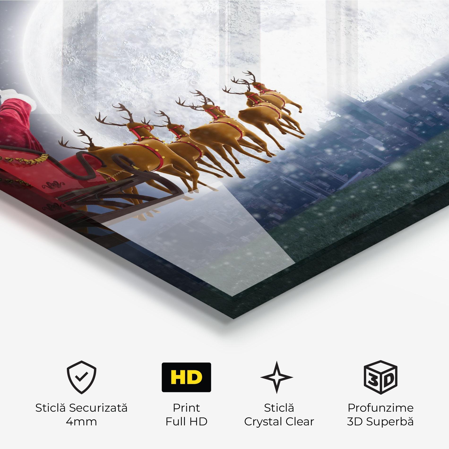 Tablou Sticla Santa Riding Sleigh mockup 3