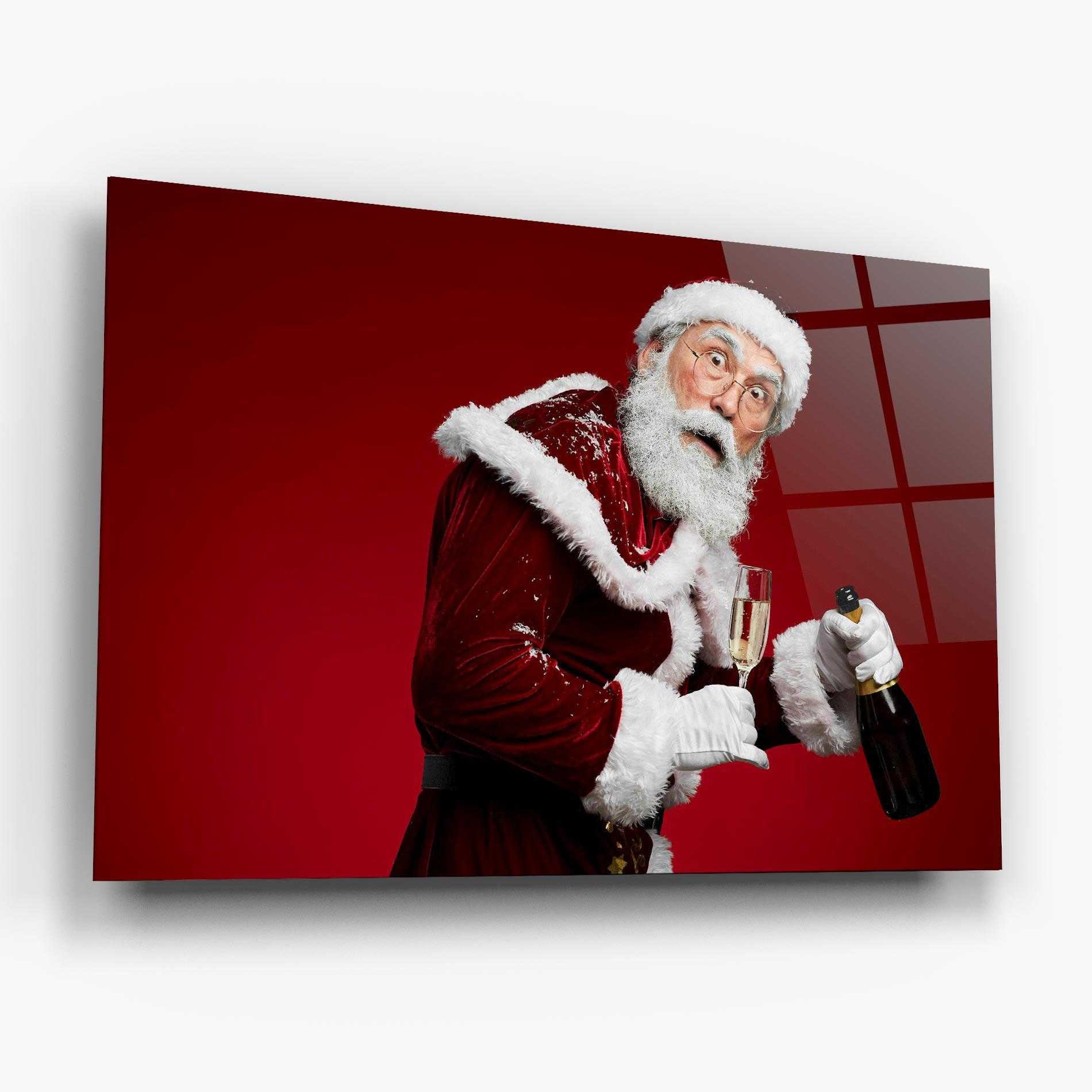 Tablou Sticla Holding Champagne Santa mockup 6