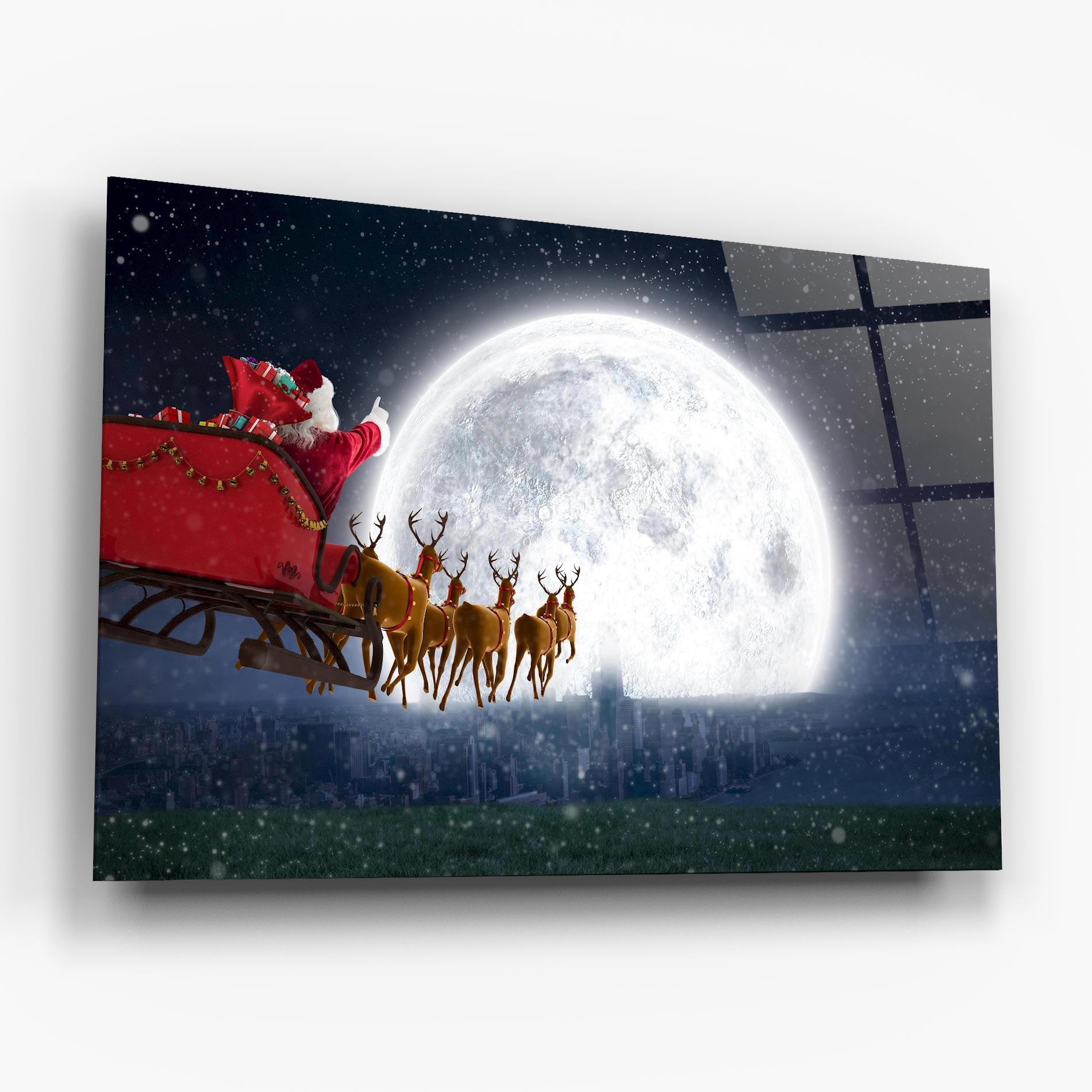 Tablou Sticla Santa Riding Sleigh mockup 6