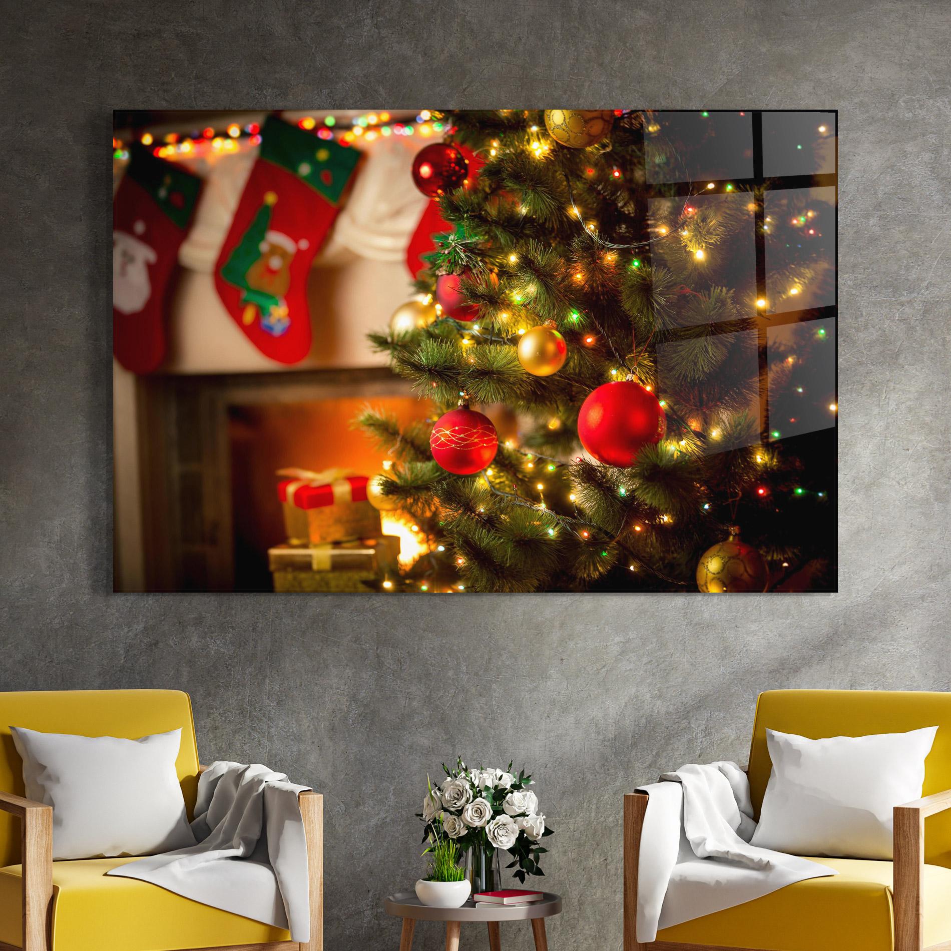 Tablou Sticla Beautiful Fireplace mockup 4