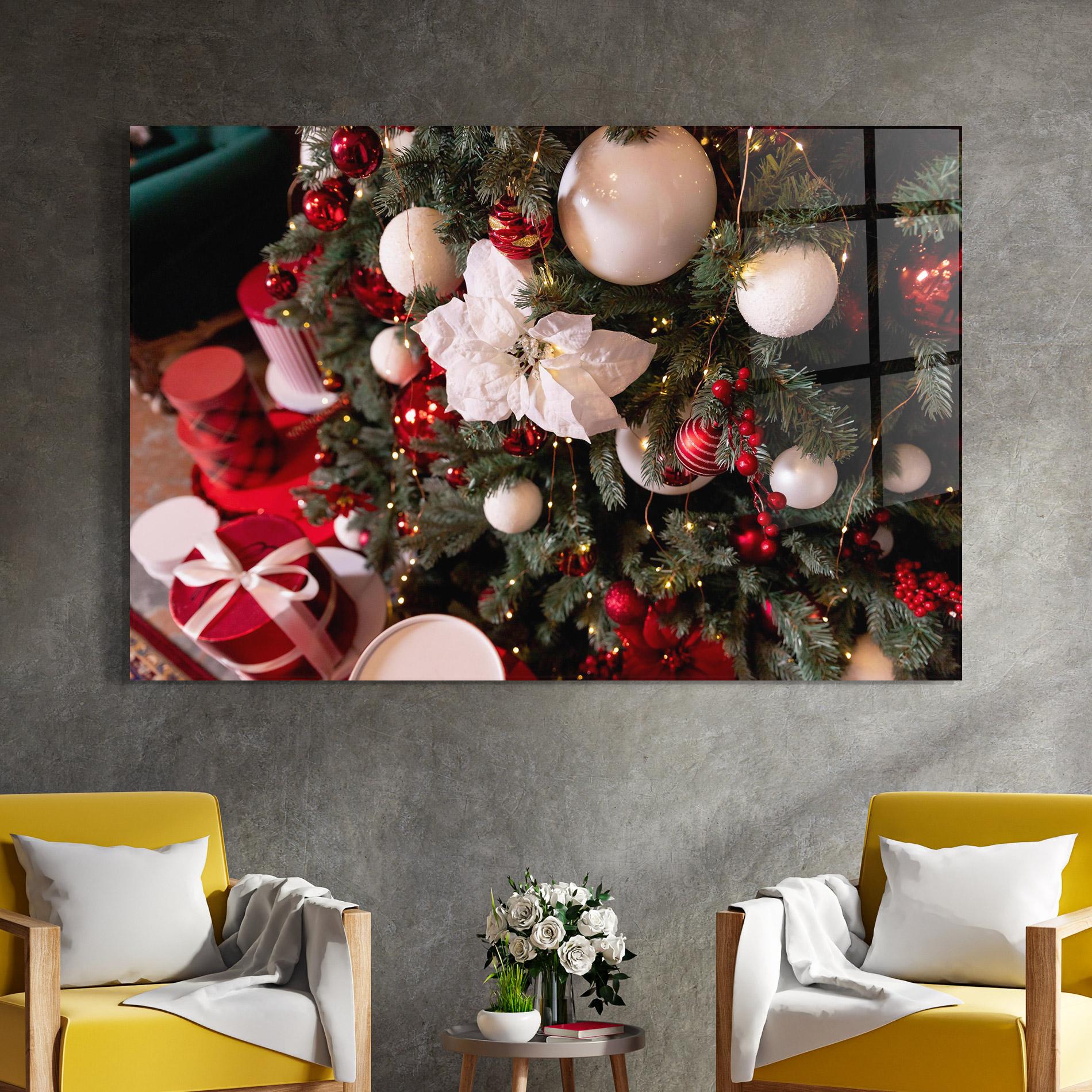 Tablou Sticla Colourful Christmas Baubles mockup 4