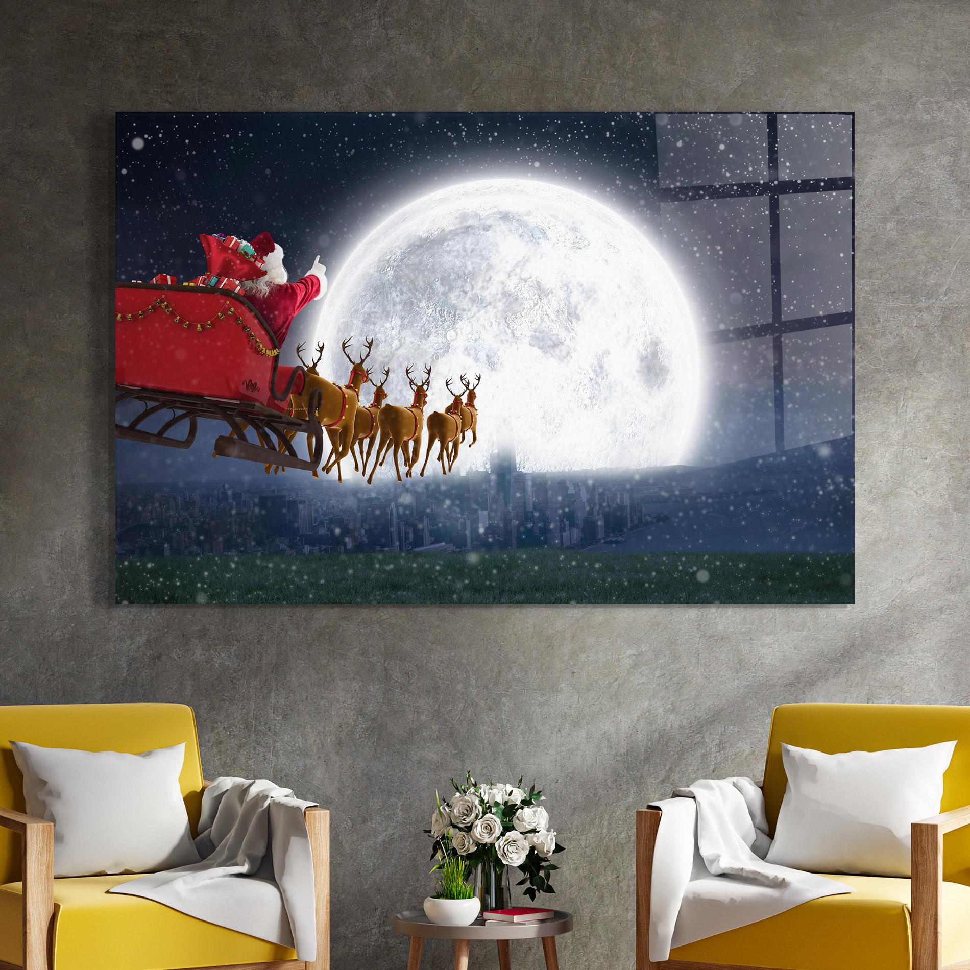 Tablou Sticla Santa Riding Sleigh mockup 4