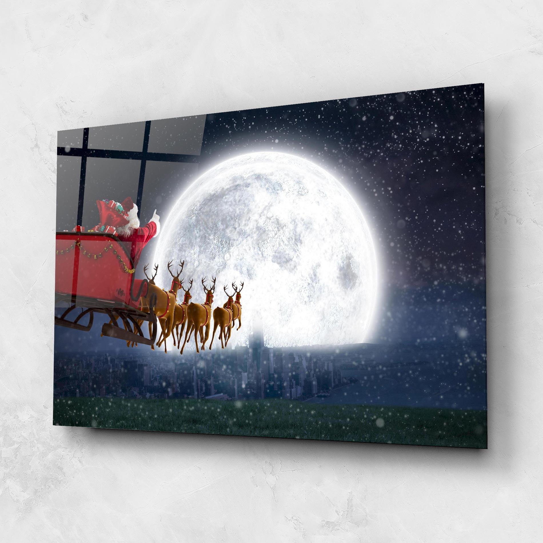 Tablou Sticla Santa Riding Sleigh mockup 1