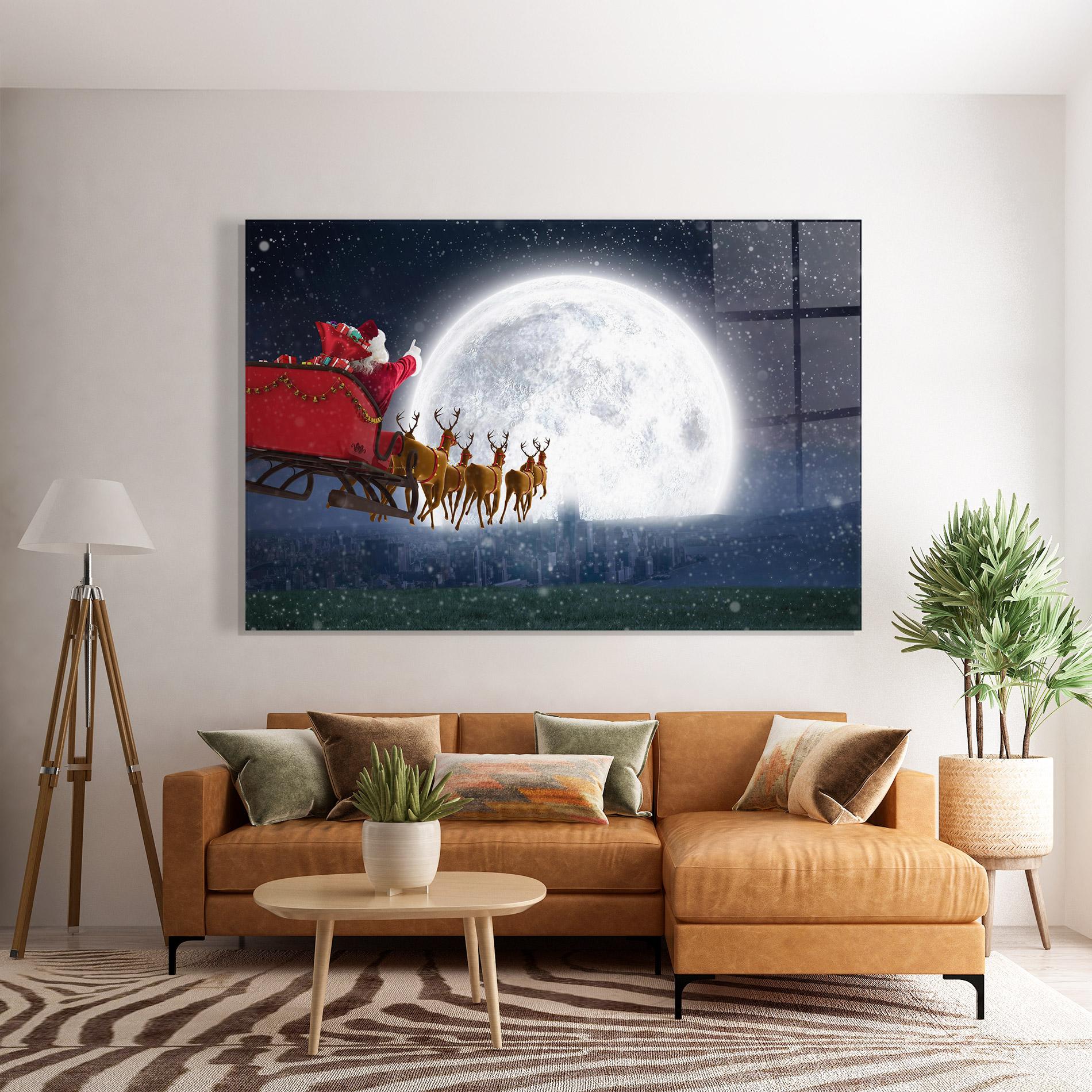 Tablou Sticla Santa Riding Sleigh mockup 7