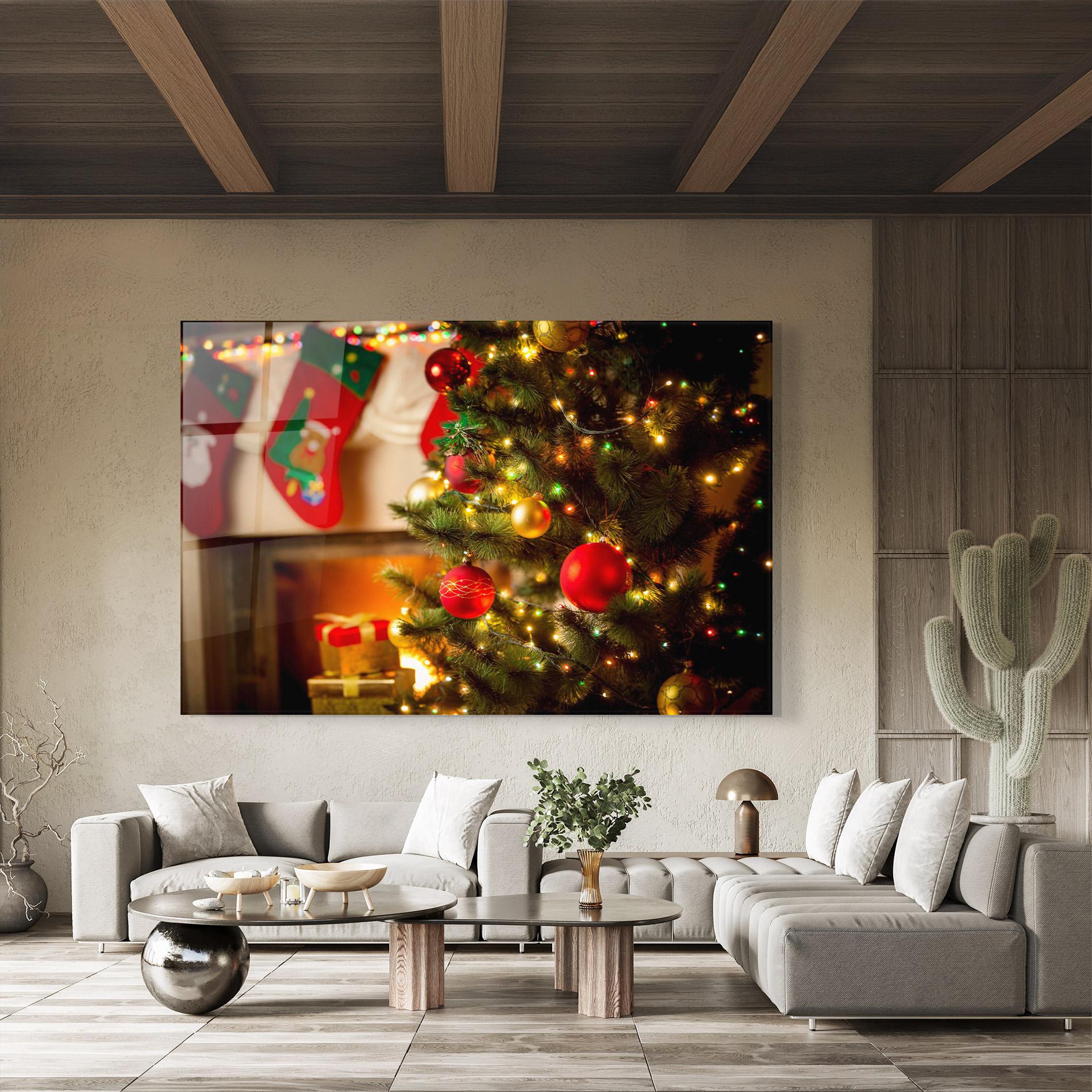 Tablou Sticla Beautiful Fireplace mockup 8