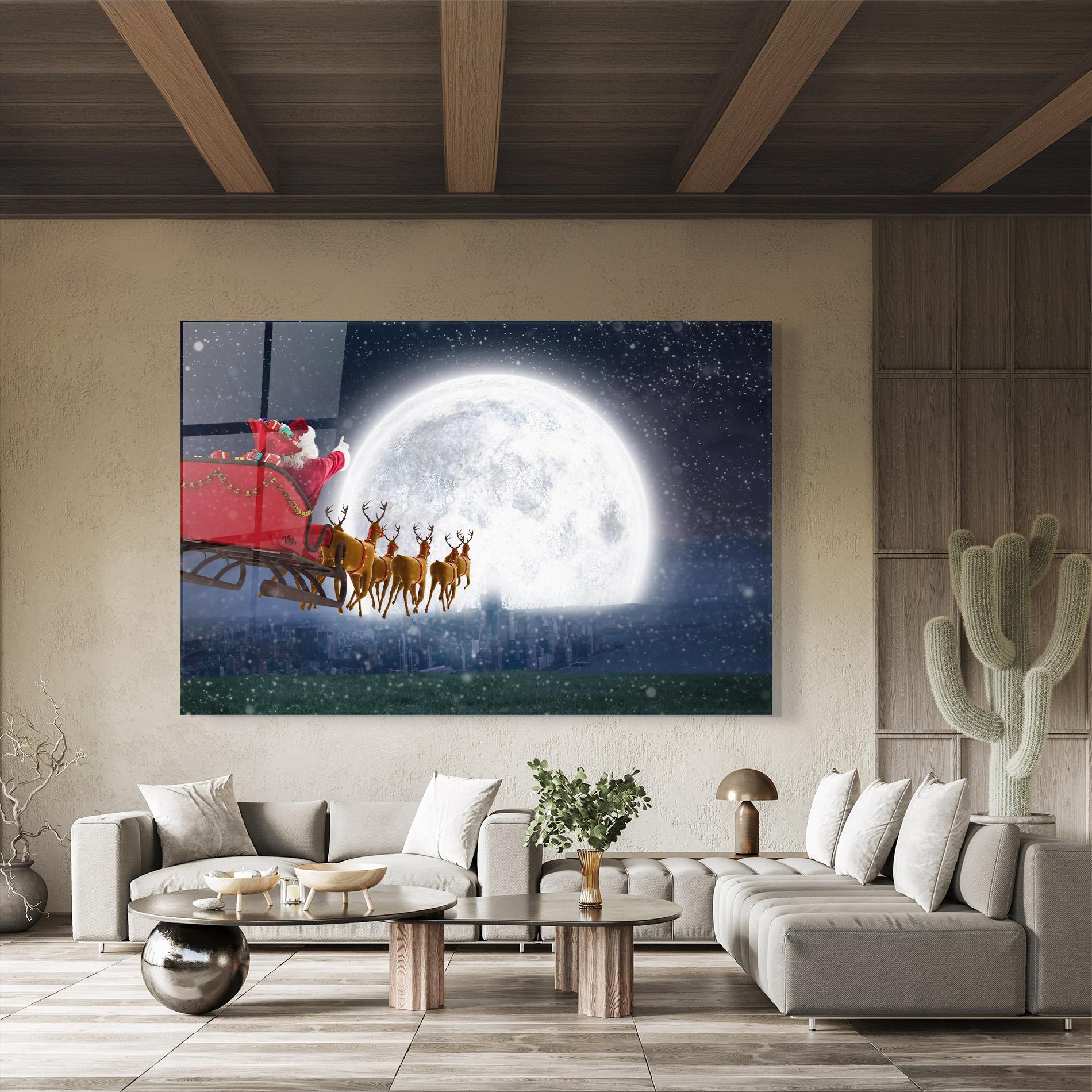 Tablou Sticla Santa Riding Sleigh mockup 8