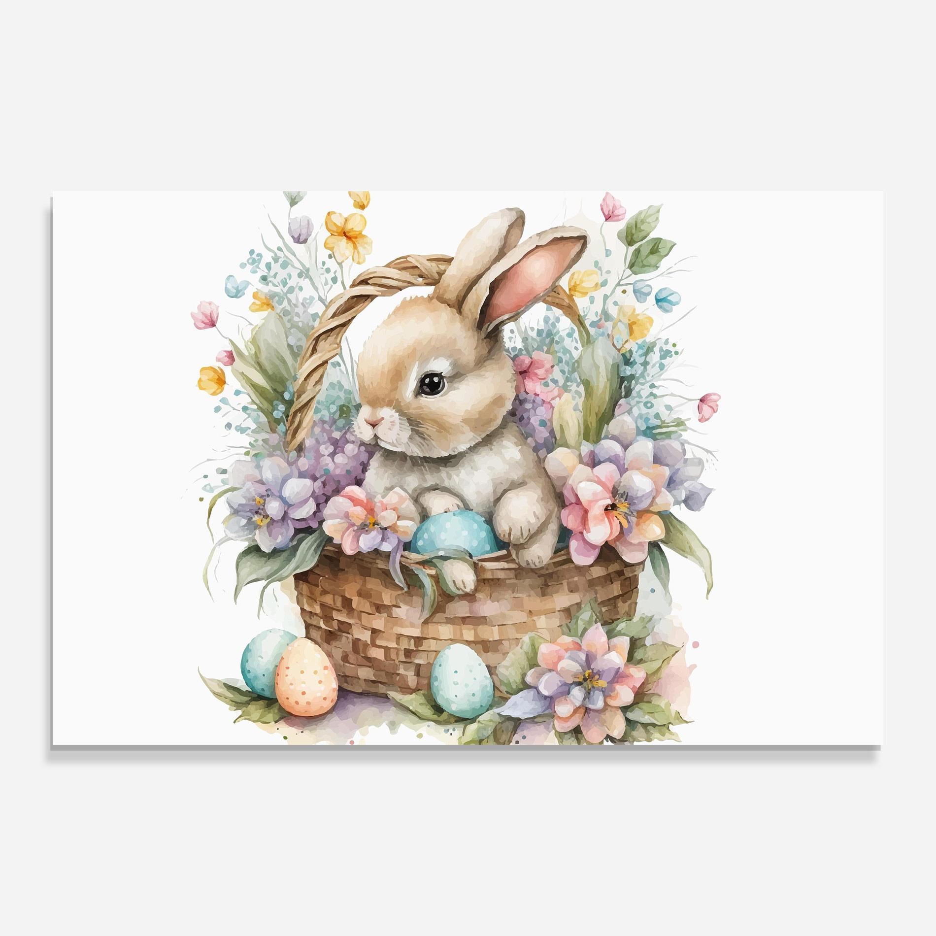 Tablou Sticla Cute Bunny In Basket mockup 0