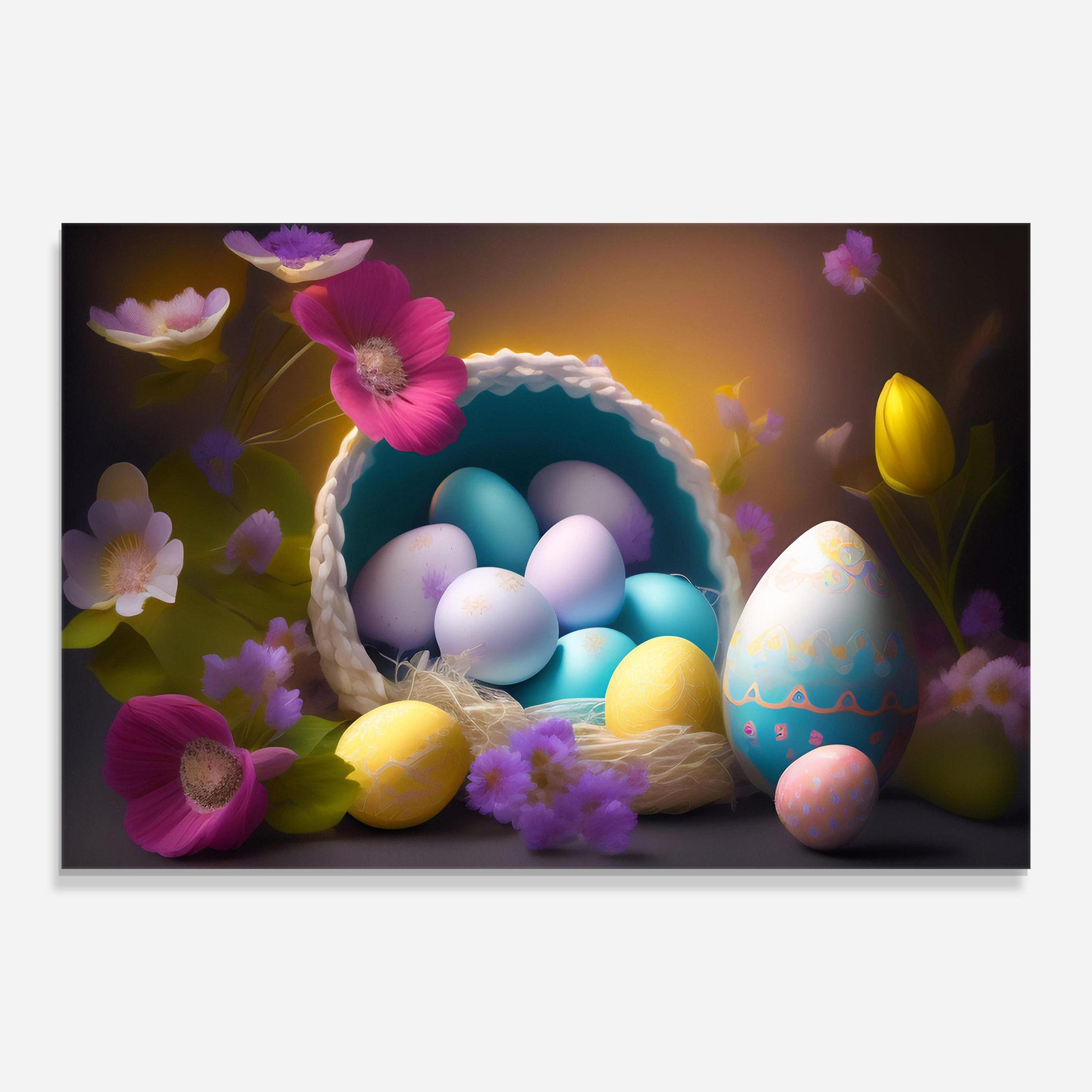 Tablou Sticla Eggs Basket With Flowers mockup 0