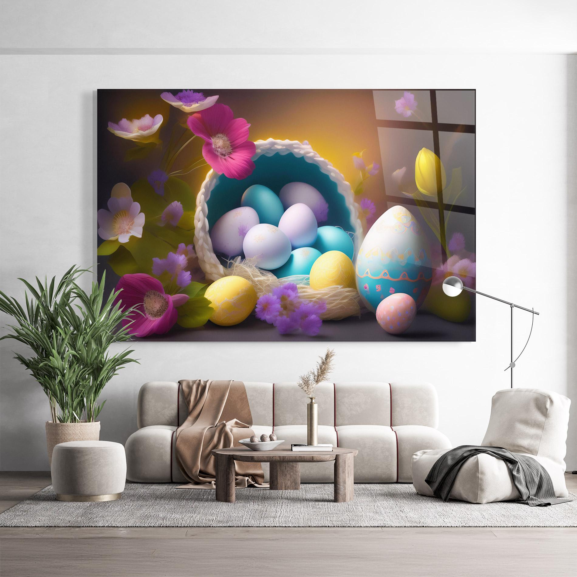 Tablou Sticla Eggs Basket With Flowers mockup 9